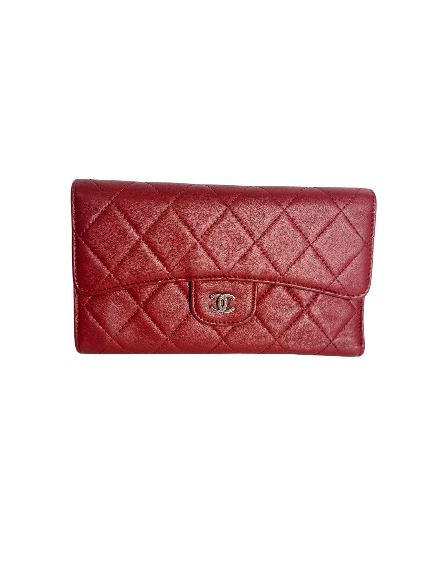 Chanel Classic Quilted Lambskin Long Flap Wallet Red T8522