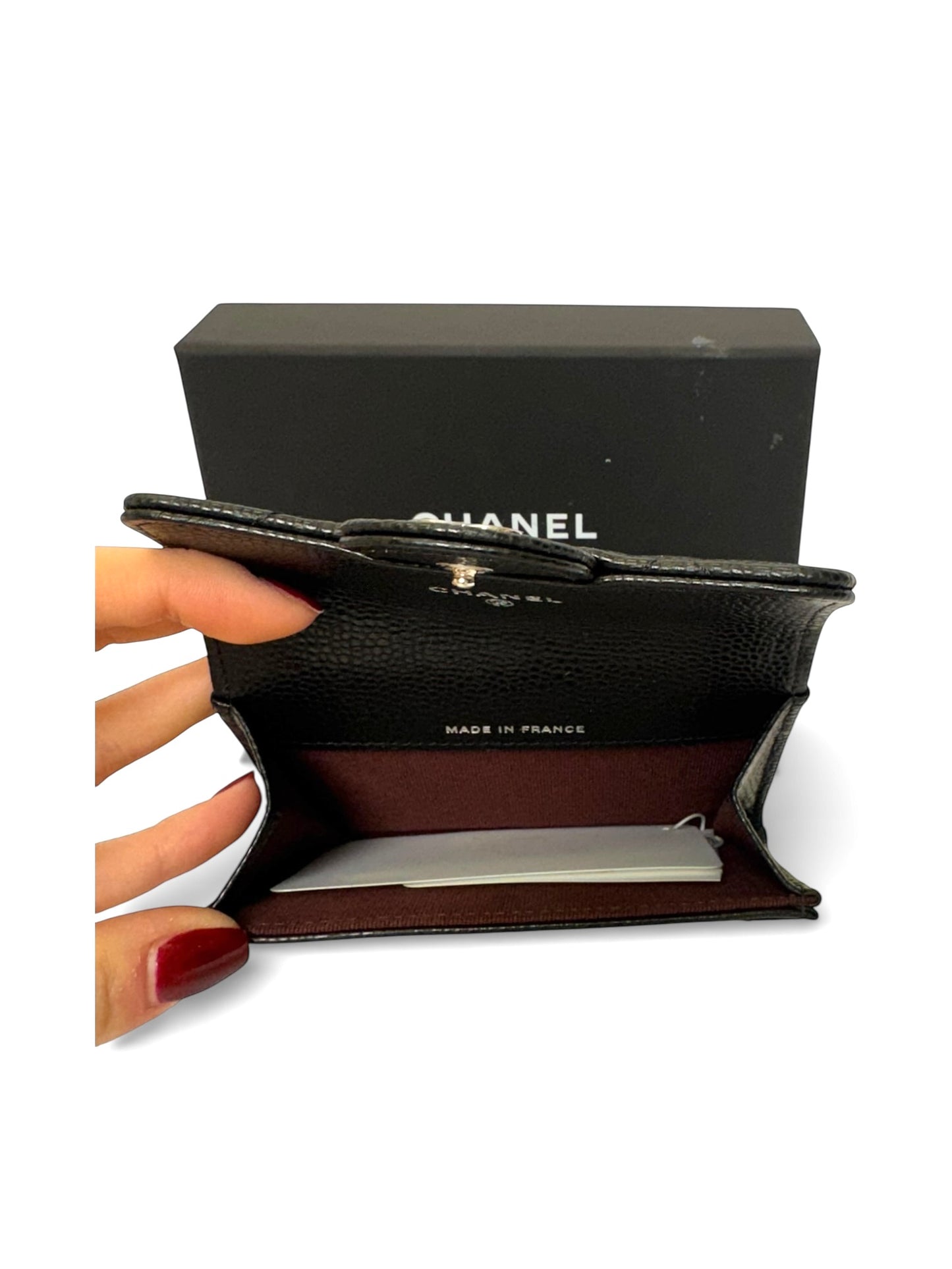Chanel black caviar coin pouch FULL SET shw