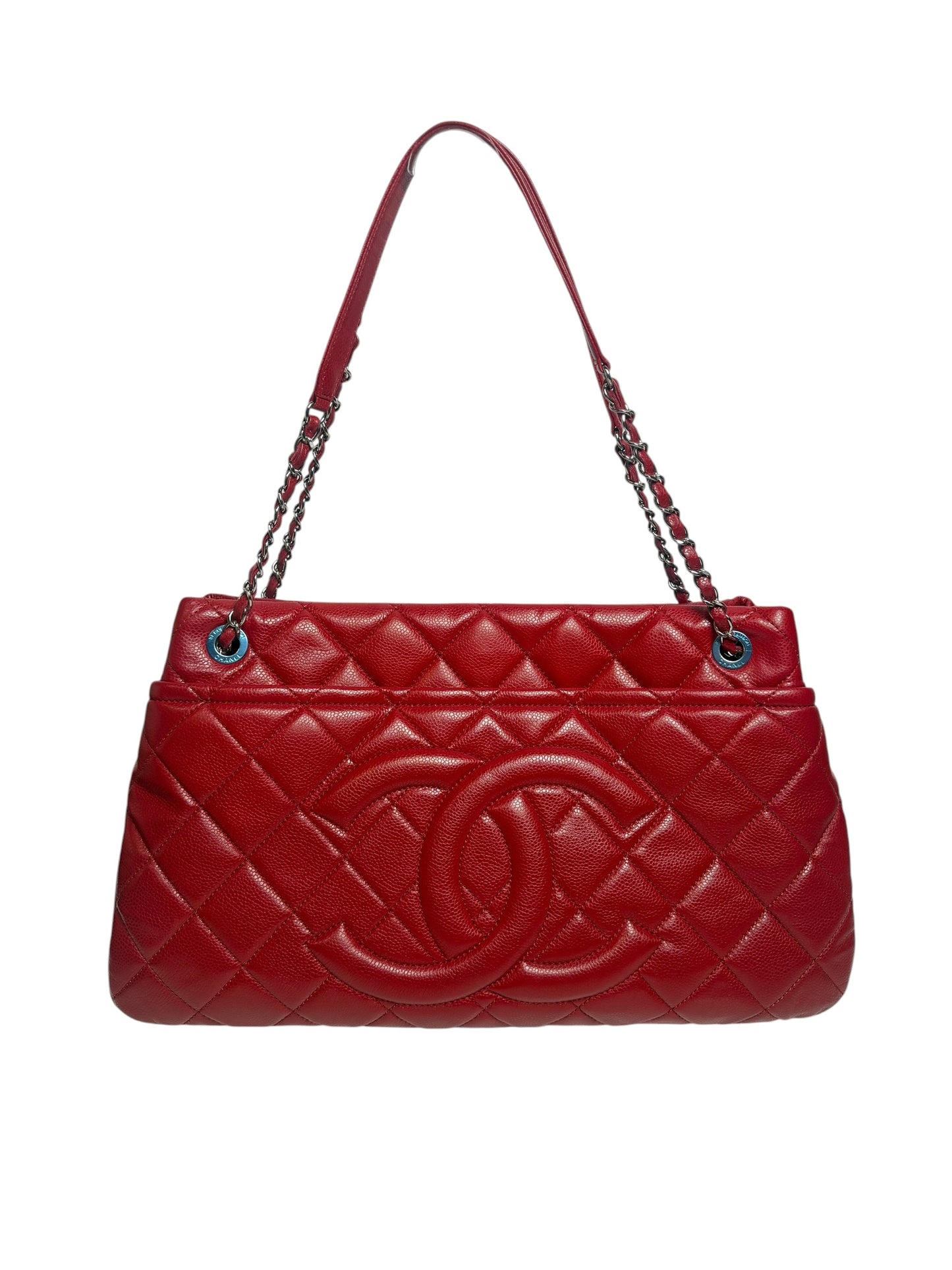 Chanel Red Quilted Caviar Leather Timeless CC Tote Bag T8410
