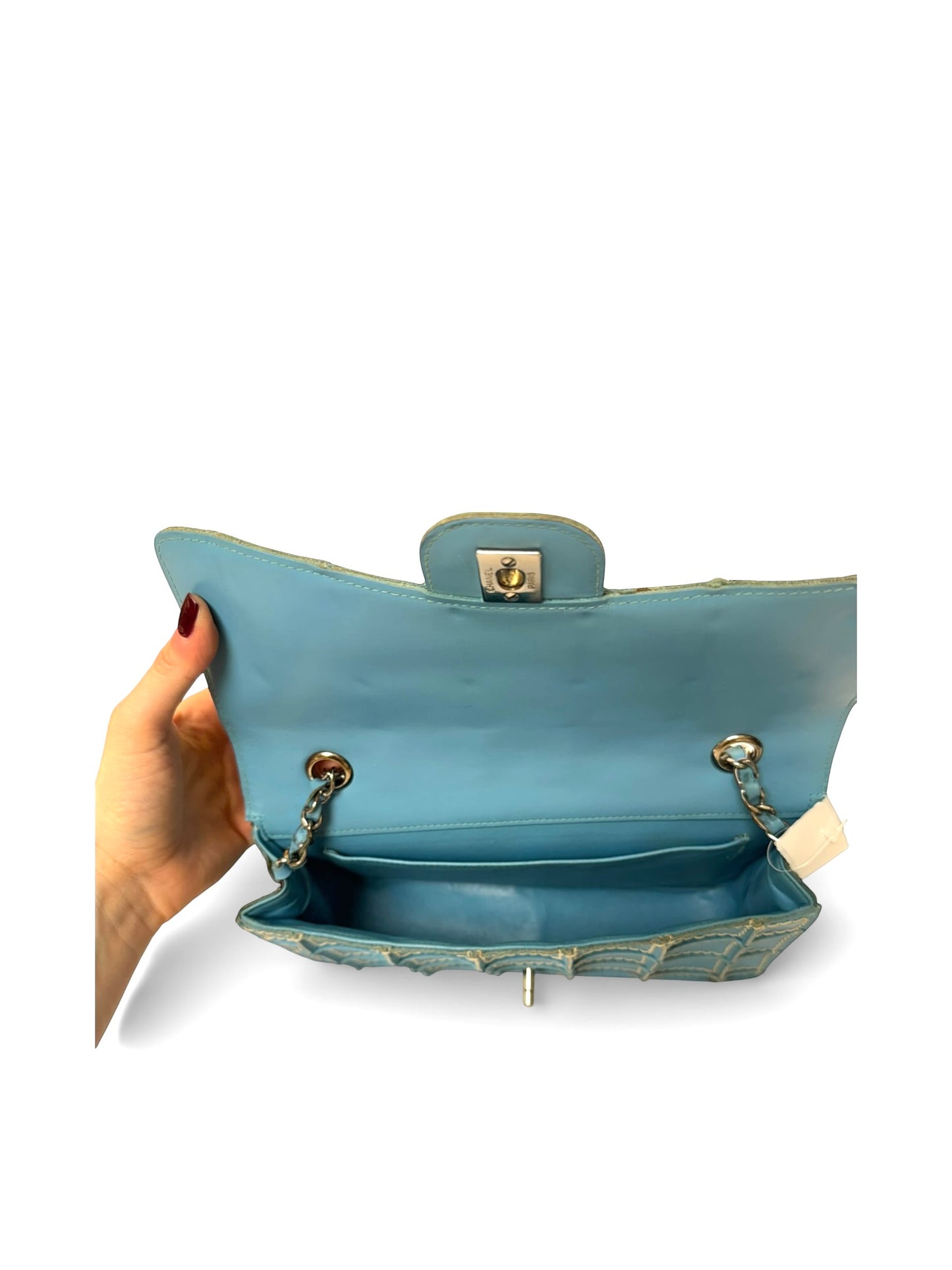 Chanel vintage turquoise wild stitch chocolate bar classic single flap