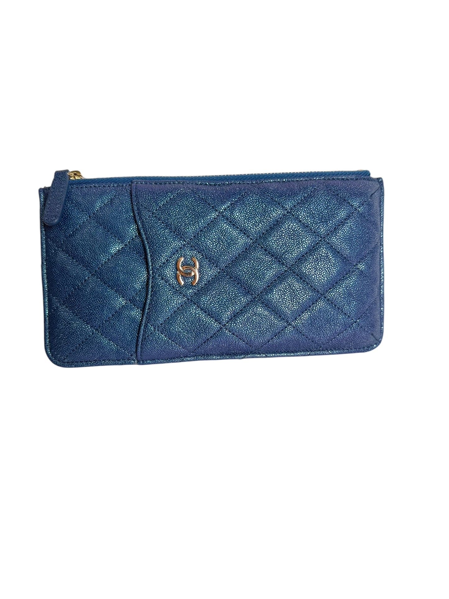 Chanel Classic Quilted Caviar Zip Pouch Blue T1017