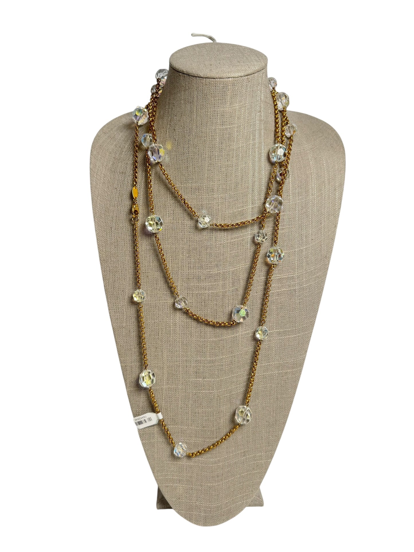 Chanel Vintage Crystal Beaded Long Necklace Gold Clear T3848