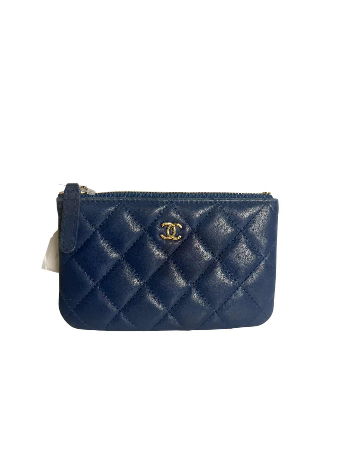 Chanel Blue Quilted Leather Zip Coin Purse / Card Holder T8520