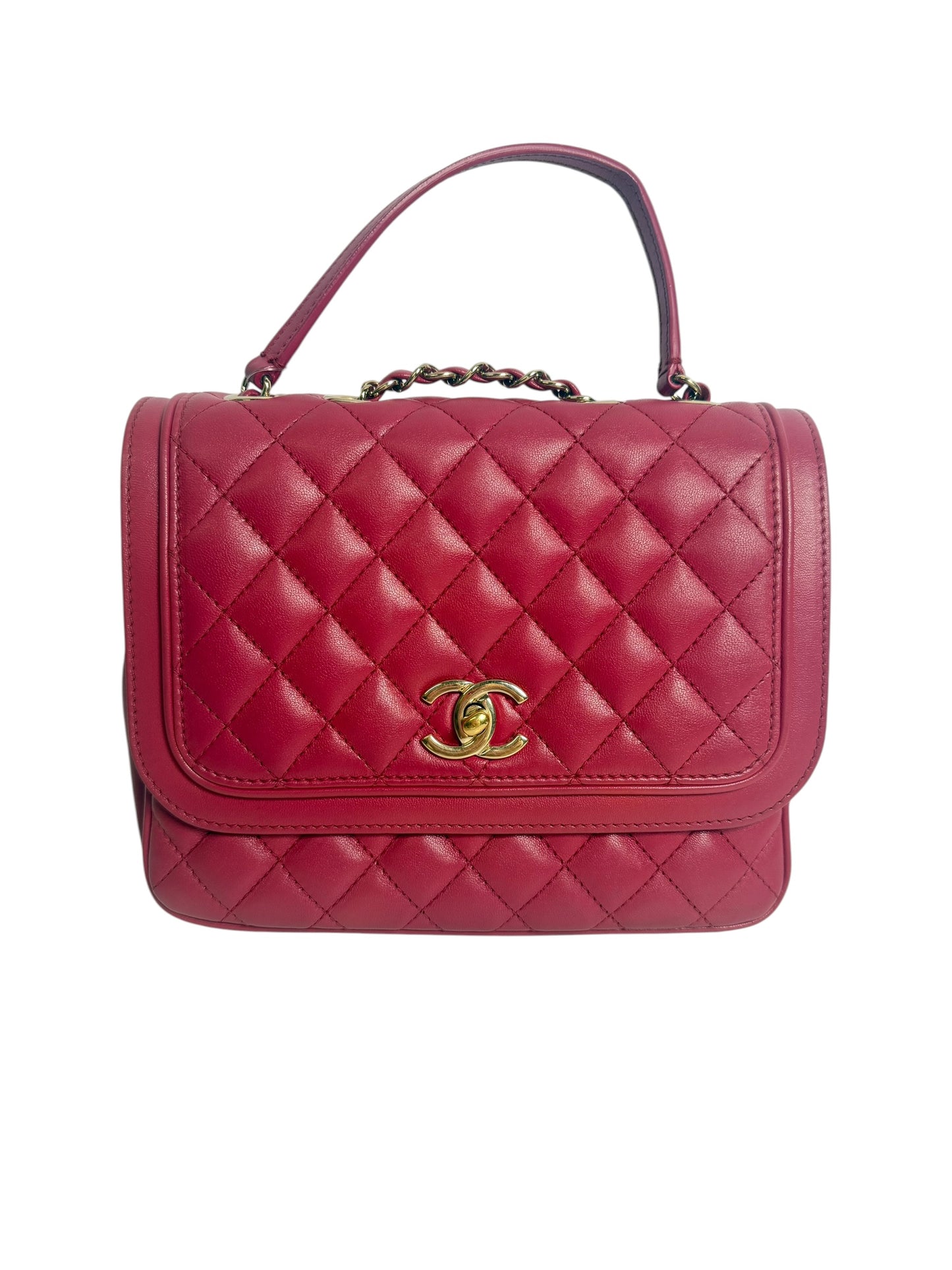Chanel Quilted Leather Top Handle Flap Bag Pink T7966