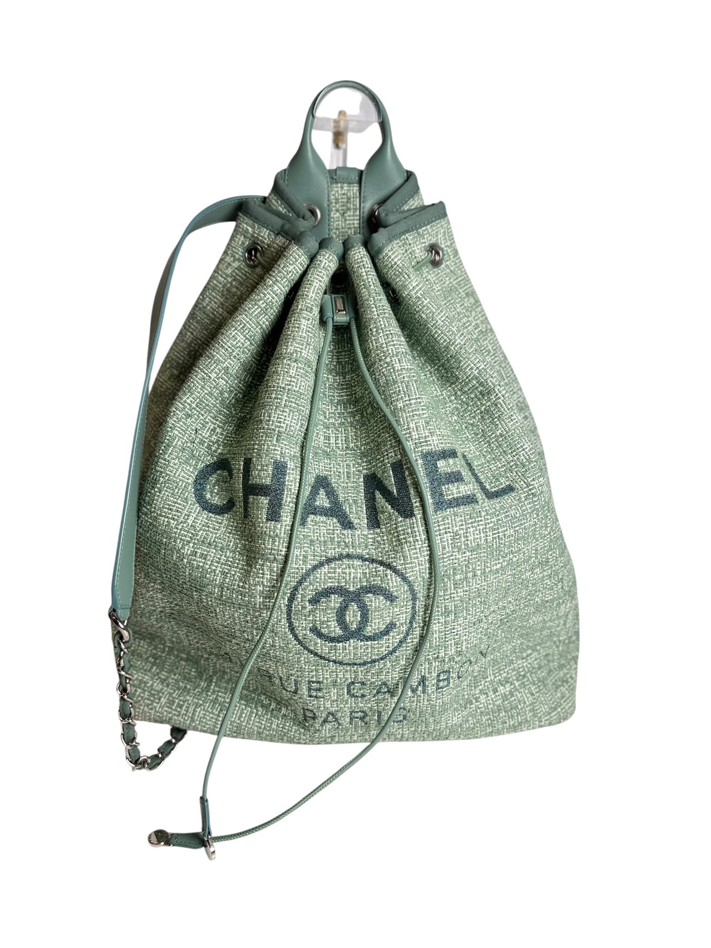 Chanel Deauville Drawstring Backpack Green T7464