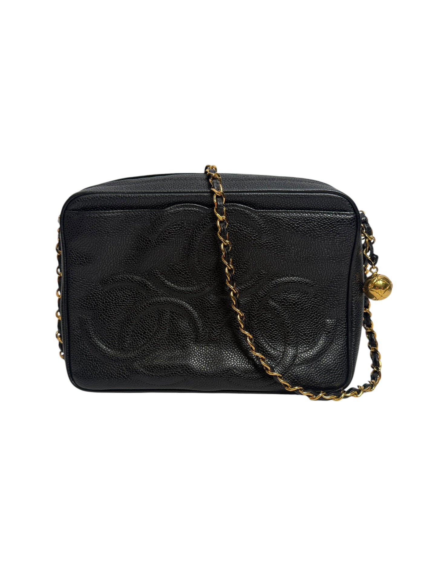 Chanel Black Caviar Leather CC Logo Camera Crossbody Bag T8021