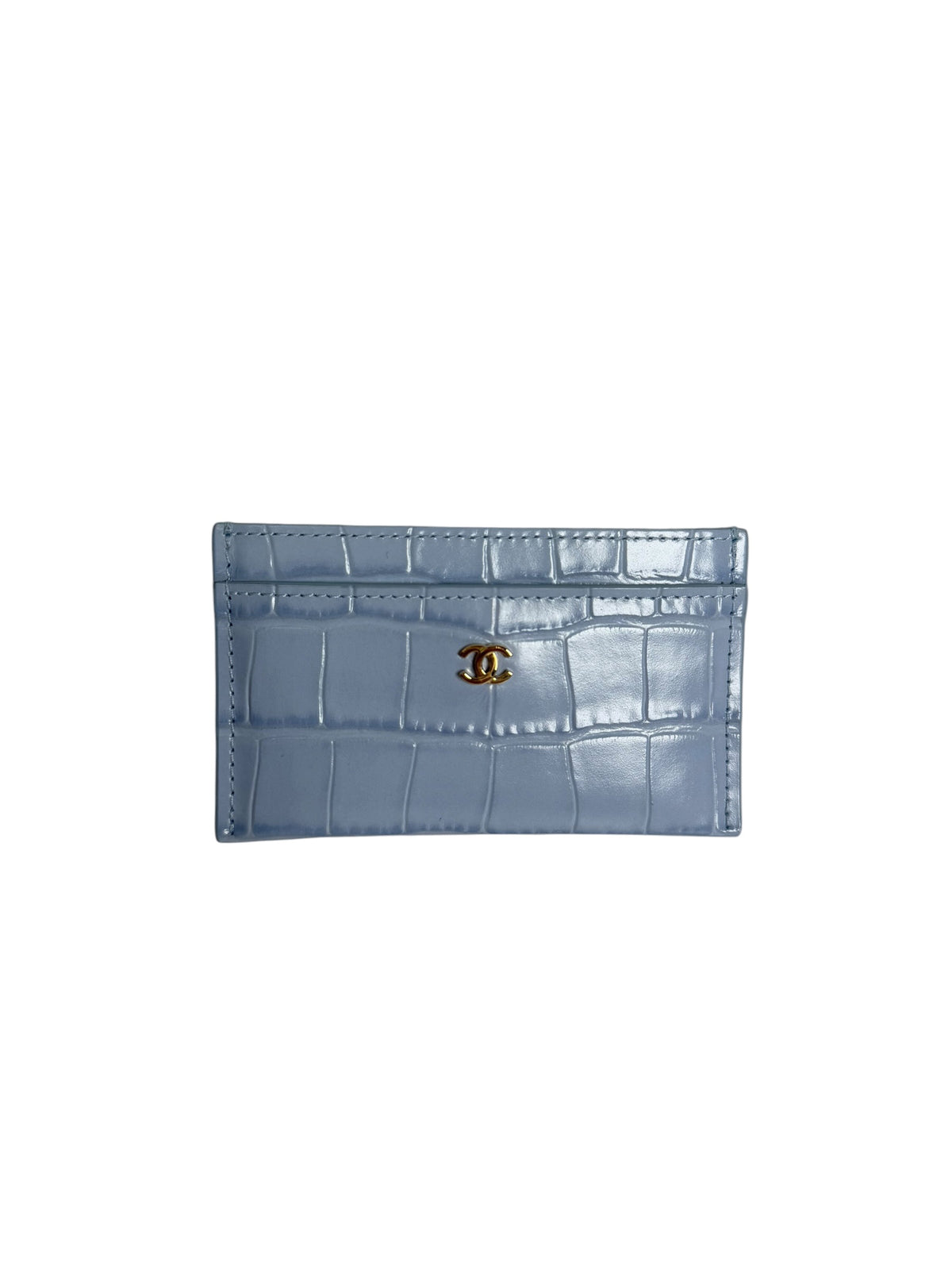 Chanel Light Blue Croc-Embossed Leather Card Holder T8263