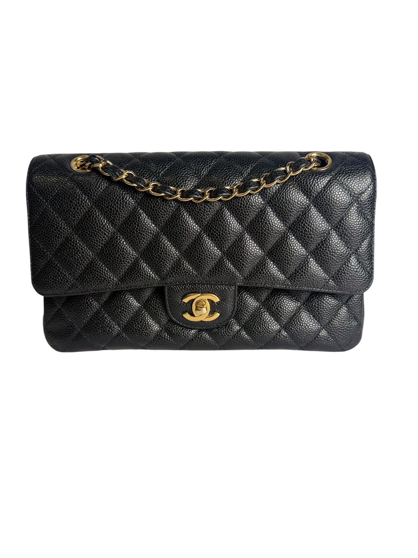 Chanel Classic Double Flap Caviar Leather Bag Black Medium T8442
