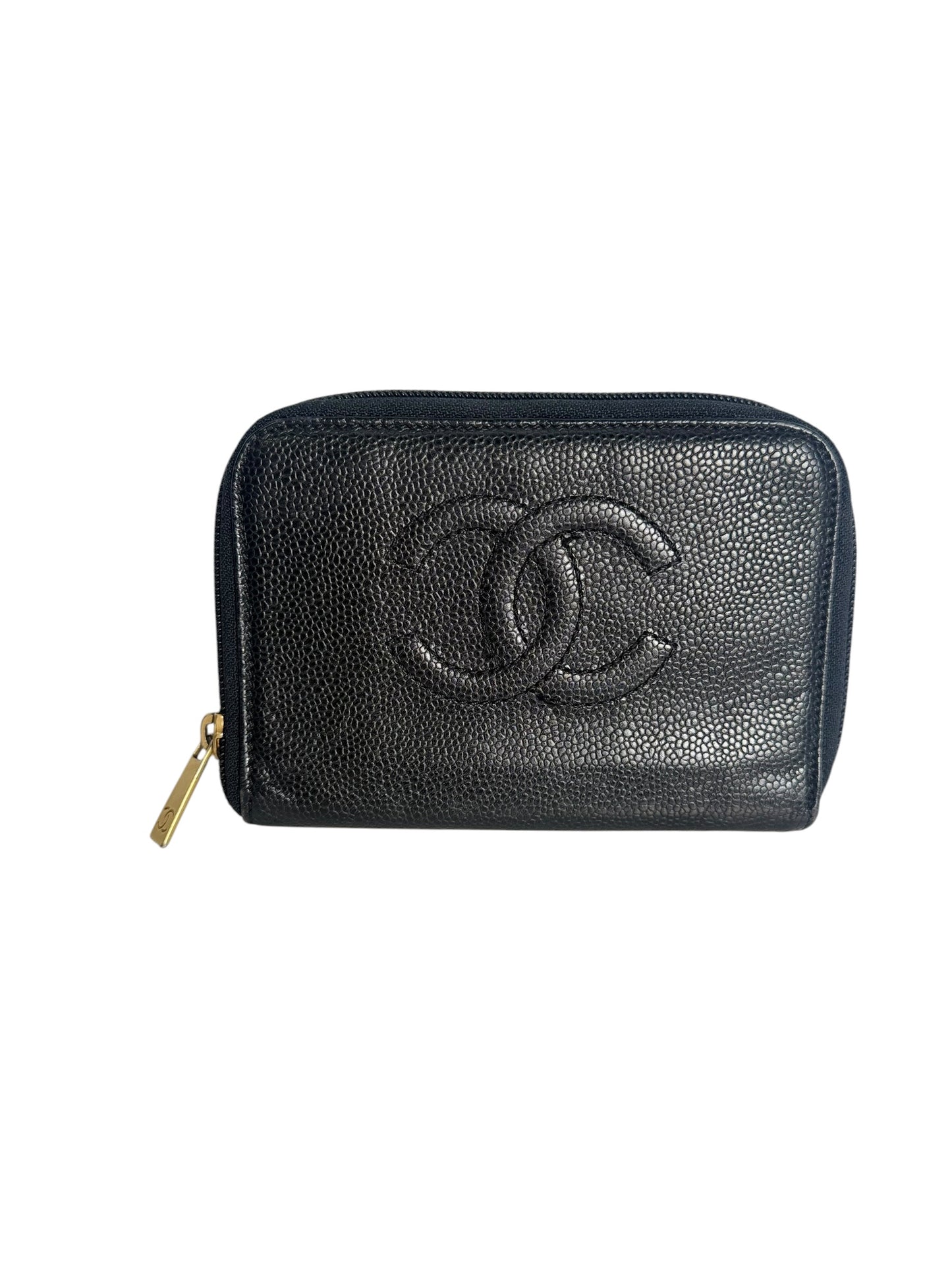 Chanel Timeless CC Caviar Zip Around Coin Purse Black T5485