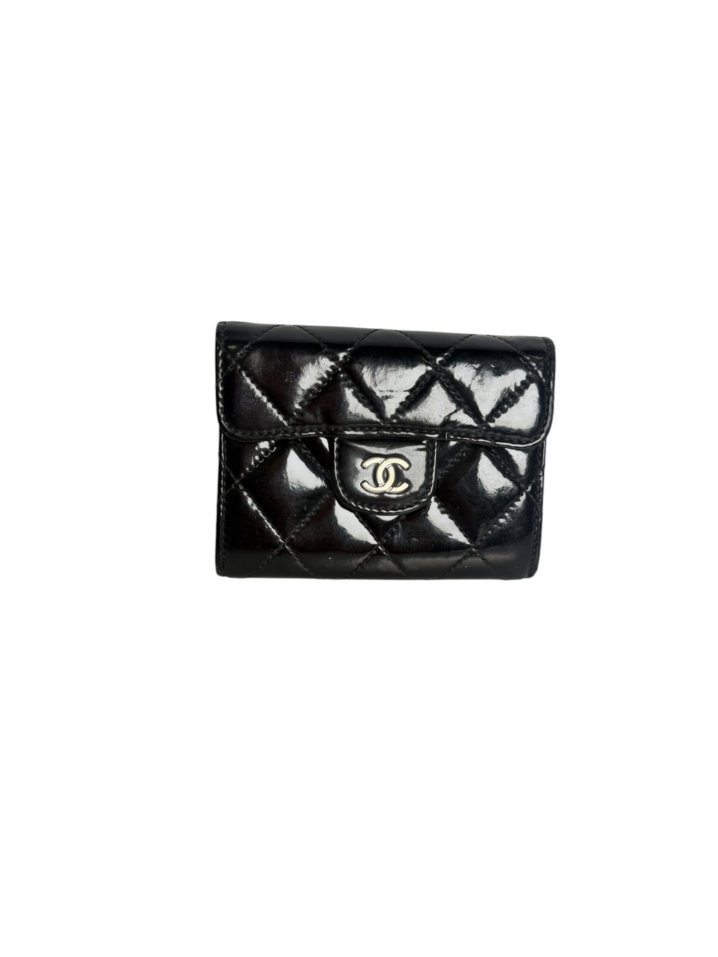 Chanel Black Quilted Patent Leather Compact Wallet T8415