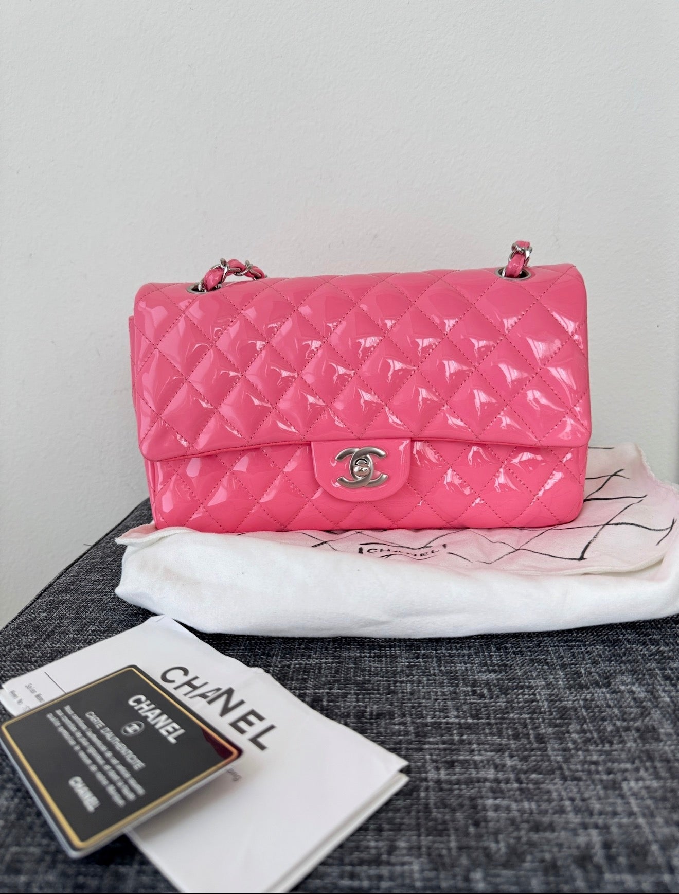 Chanel patent pink shw classic double flap