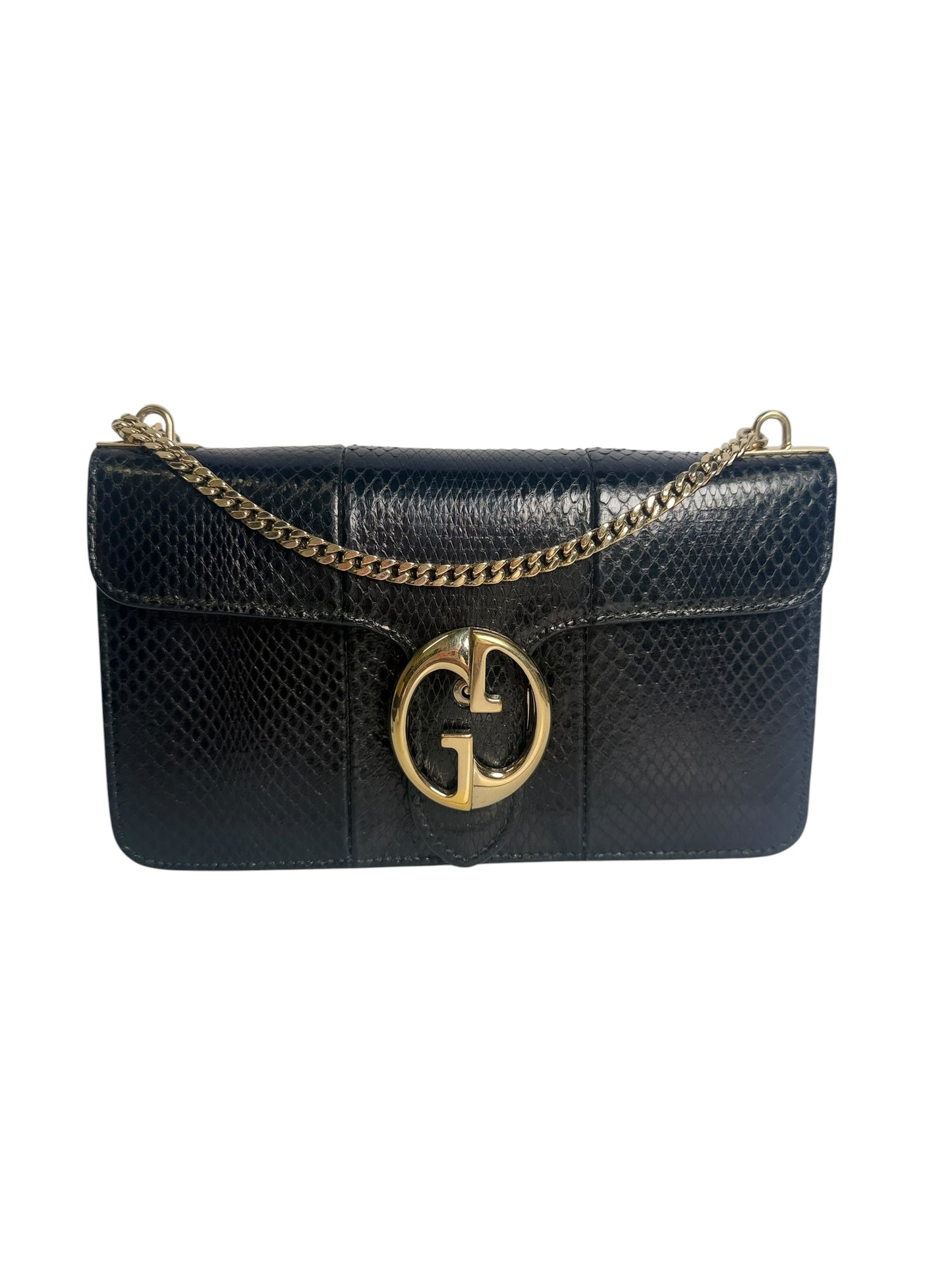 Gucci Black Python Messenger Bag T7726