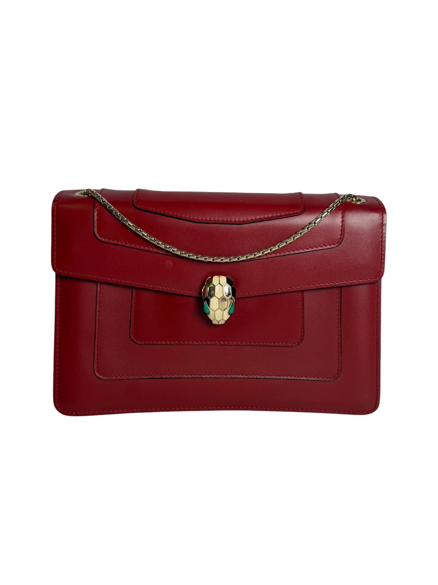 Bvlgari Serpenti Forever Leather Shoulder Bag Red T7360