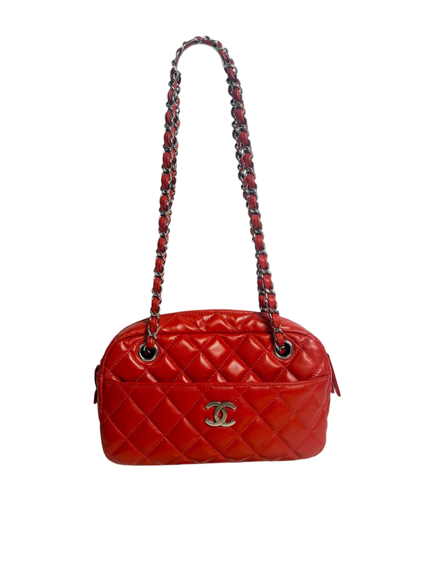Chanel Quilted Leather Chain Shoulder Bag Red T7028