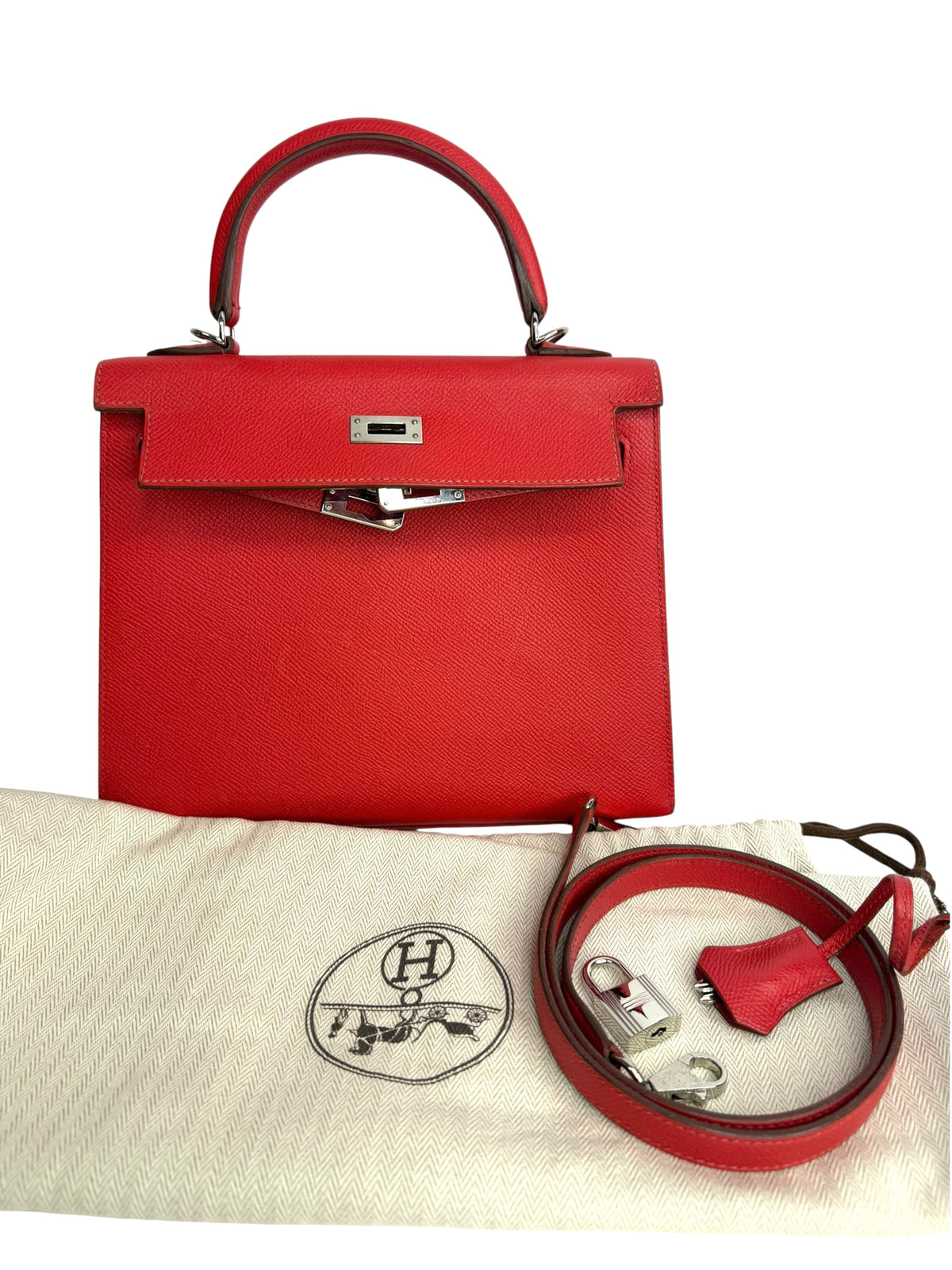 Hermes Epsom Kelly Sellier 25 Red Palladium Hardware T9094