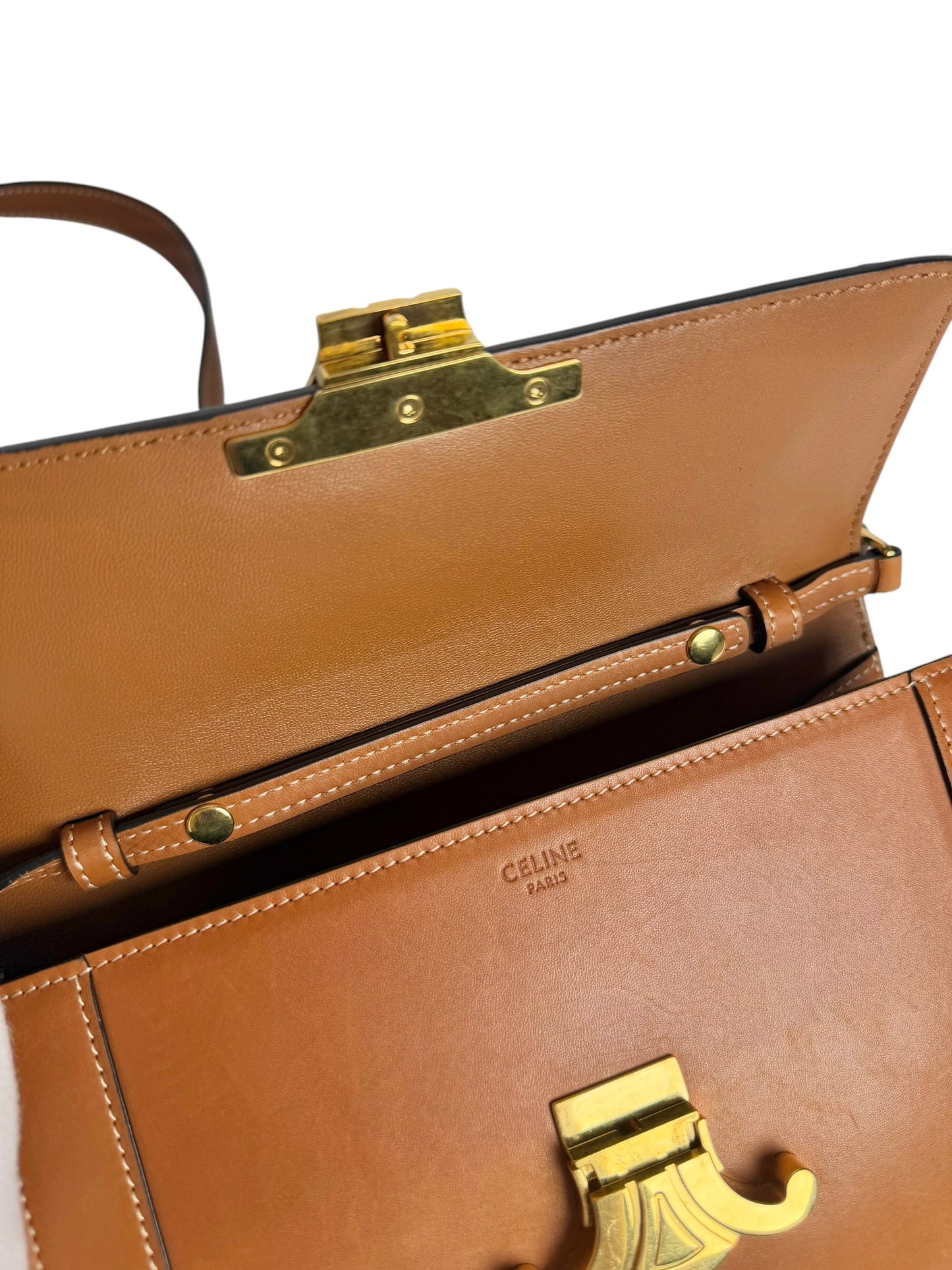 Celine Brown Shiny Calfskin Triomphe Crossbody T1035