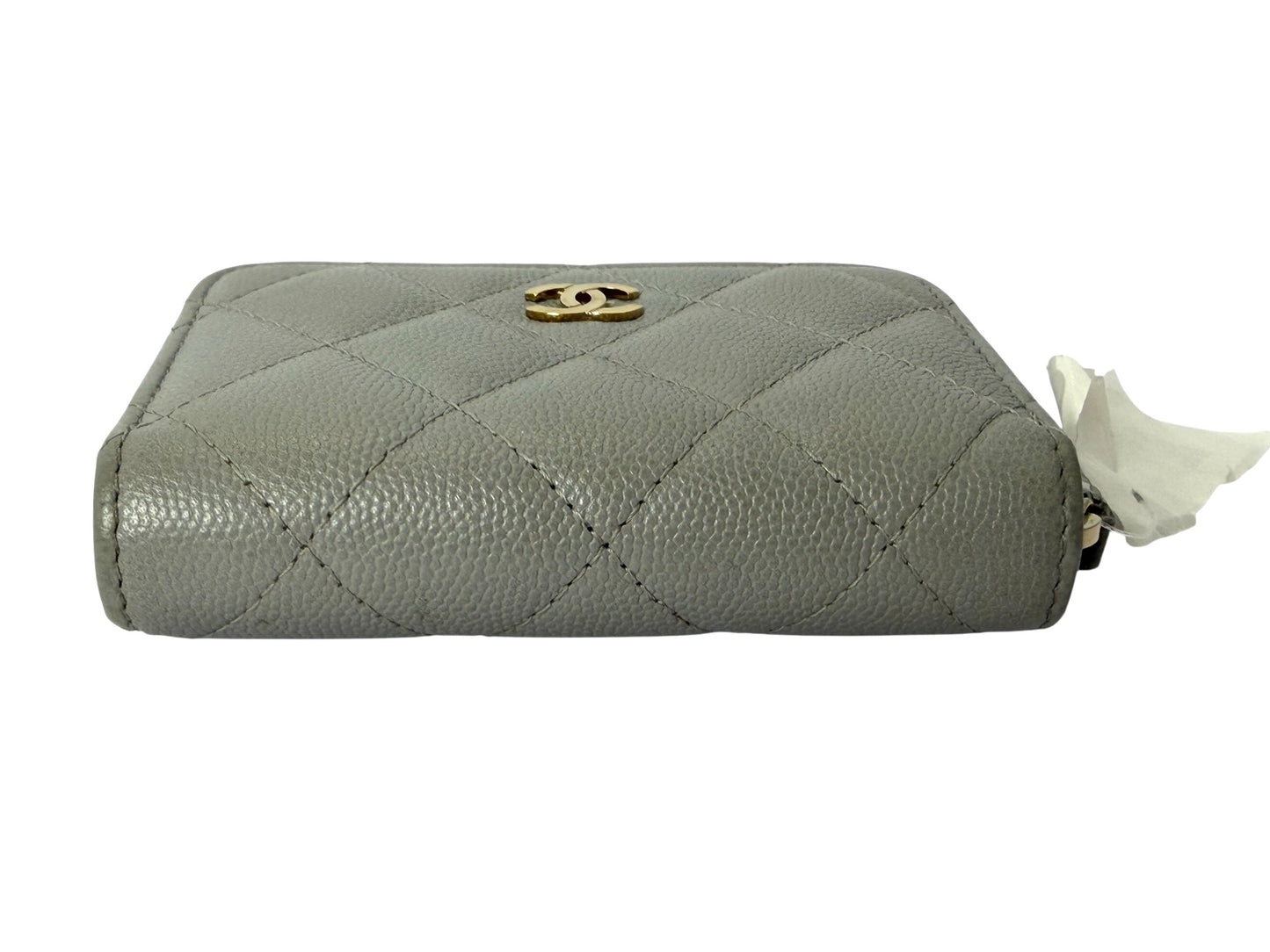 Chanel zip around gray caviar card case
