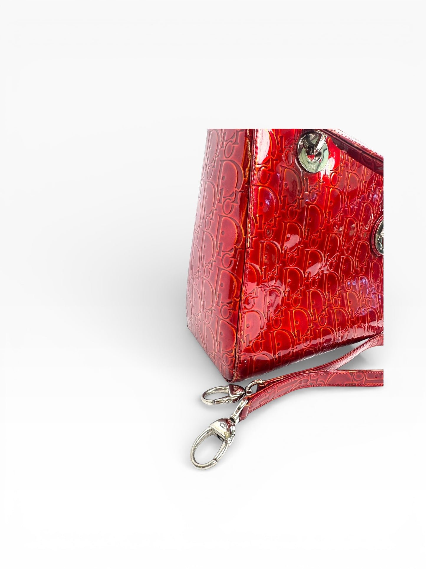 Dior patent Lady Dior red patent silver hardware Medium