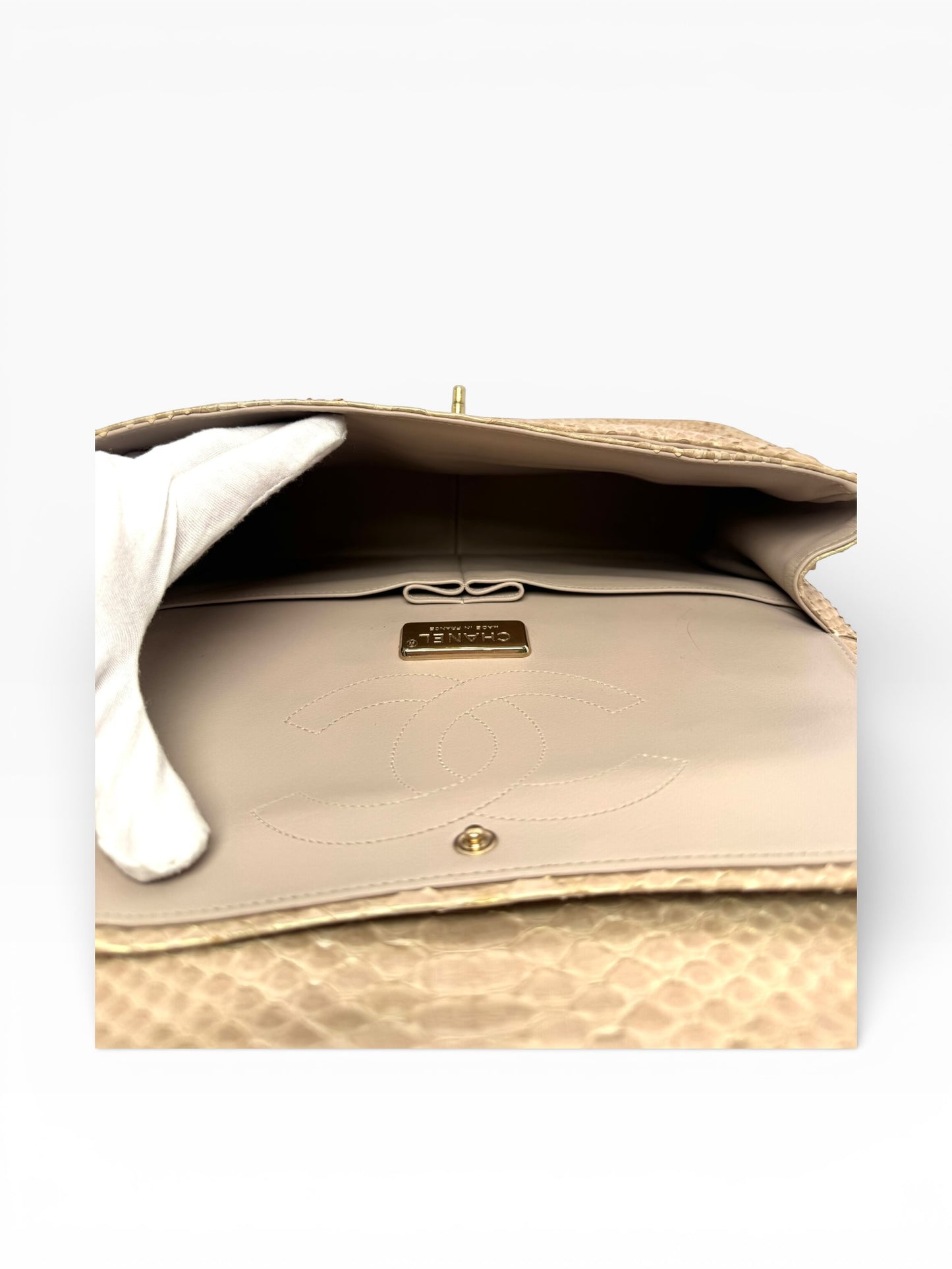 Chanel Python Iridescent Beige Jumbo Classic Double Flap GHW