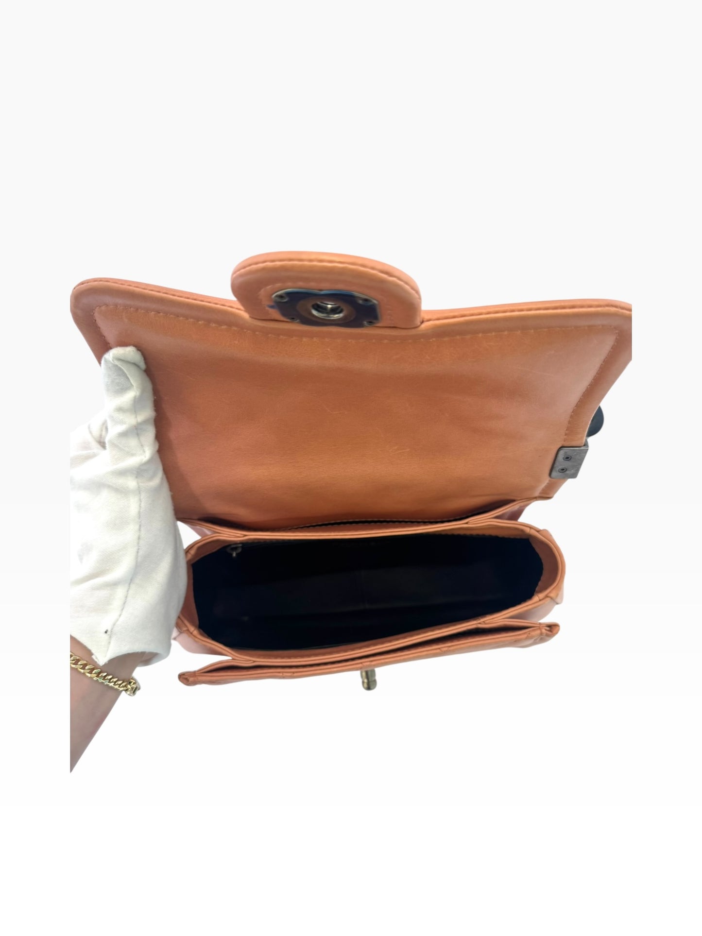 Chanel Top Handle Peach Calf Crossbody Flap