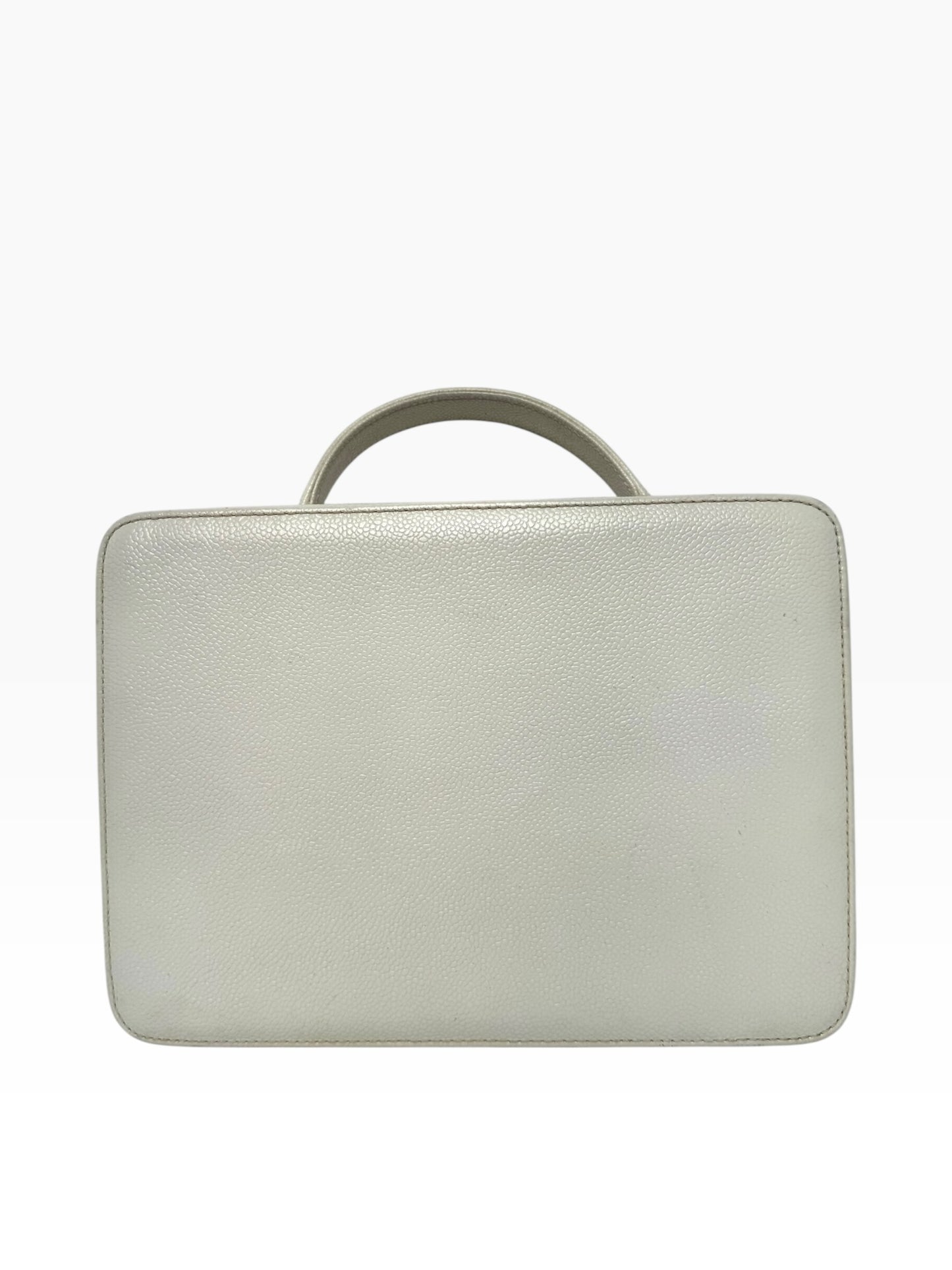 Chanel White Caviar Vanity Case Top Handle