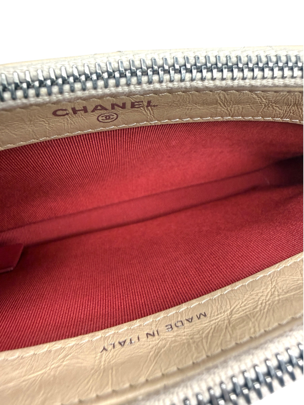 Chanel Bicolor aged Calfskin Gabrielle Double Zip Clutch With Chain T9203