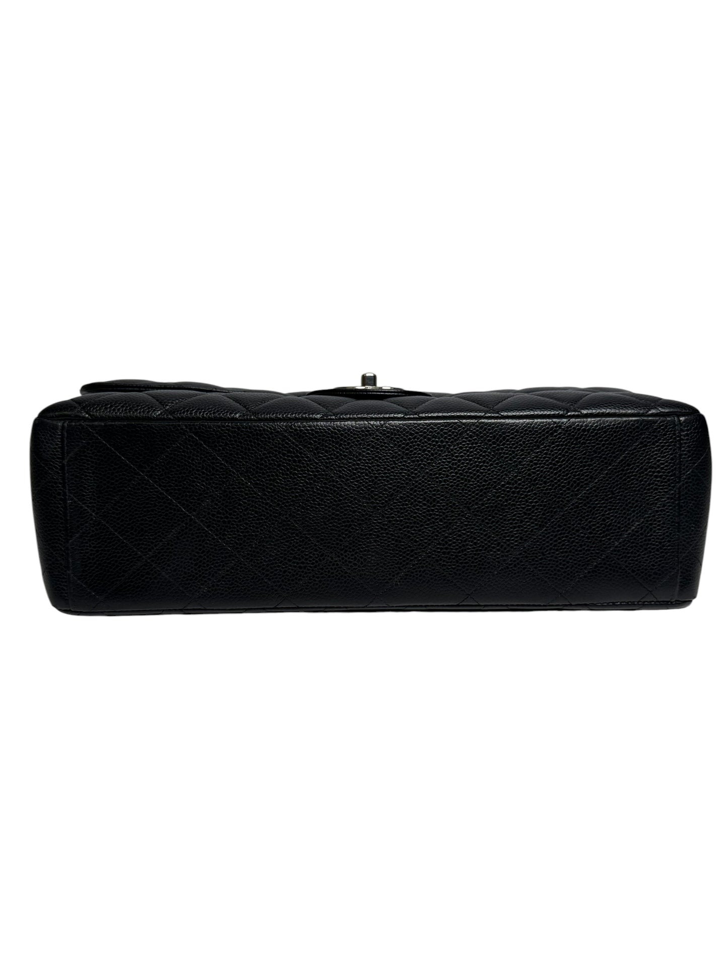 Chanel Double Flap Maxi Quilted Caviar Black Silver T1051