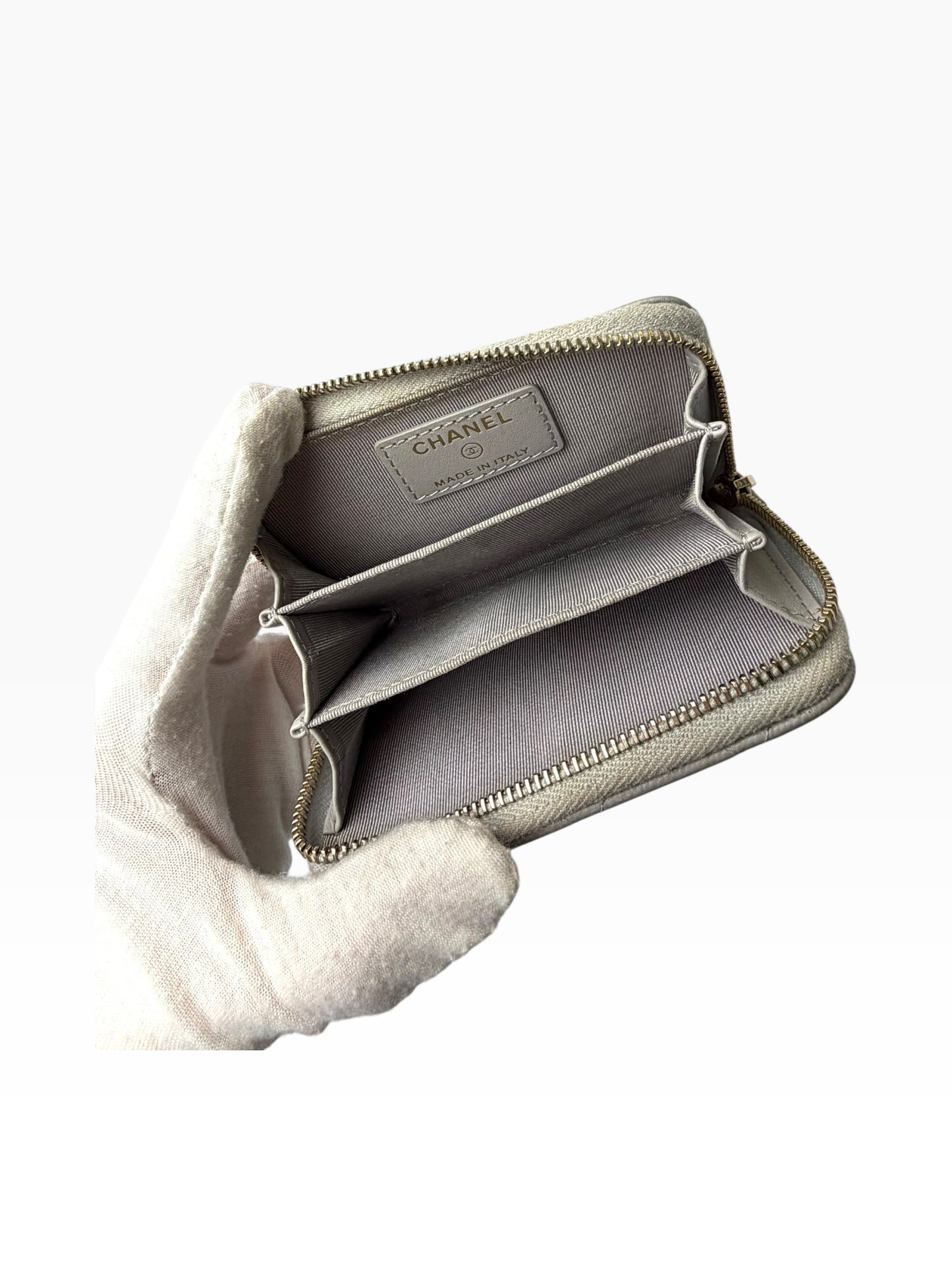 Chanel Grey caviar Zip Wallet GHW