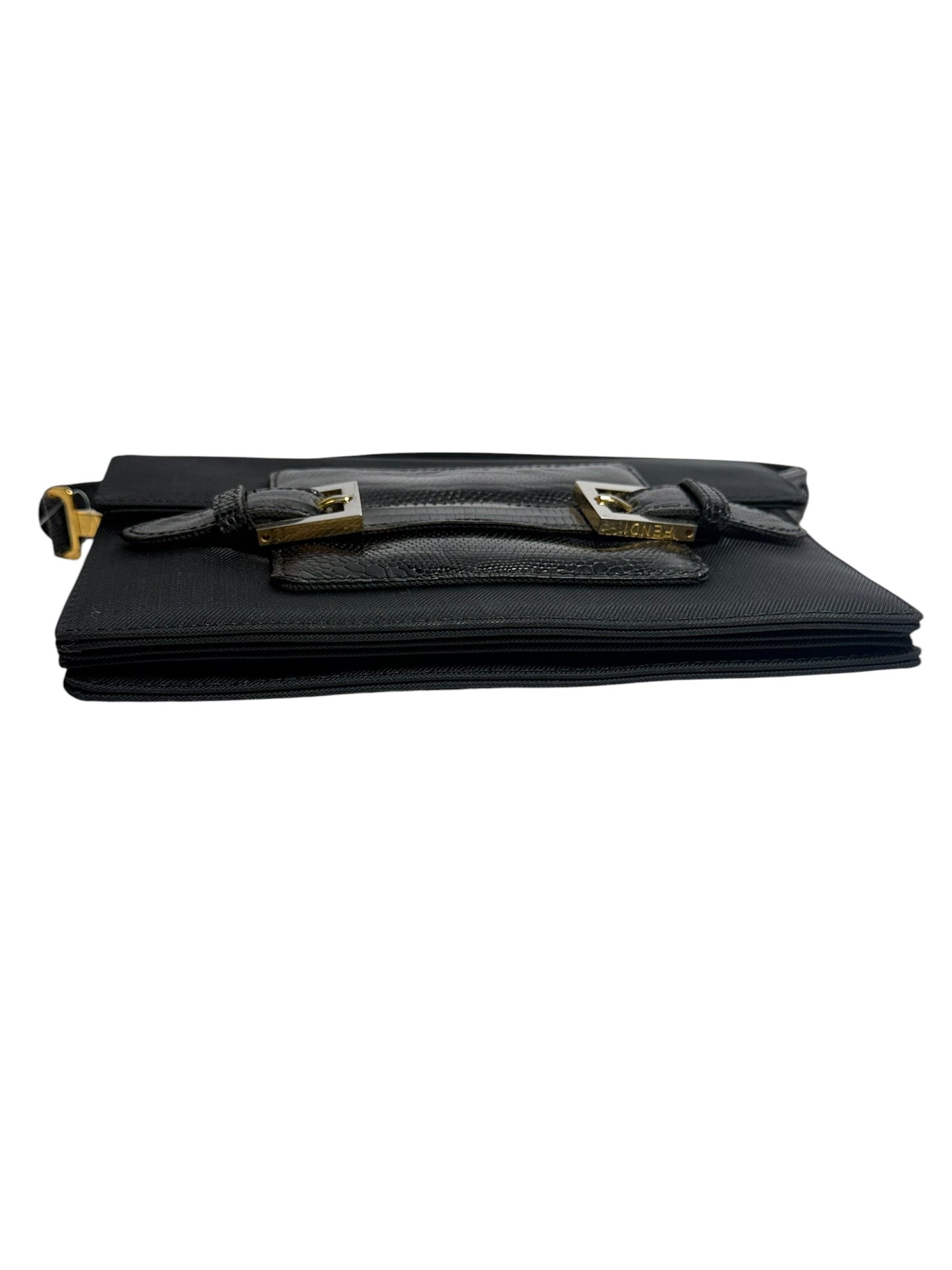 Fendi Structured Black Canvas Lizard Shoulder Bag T6611