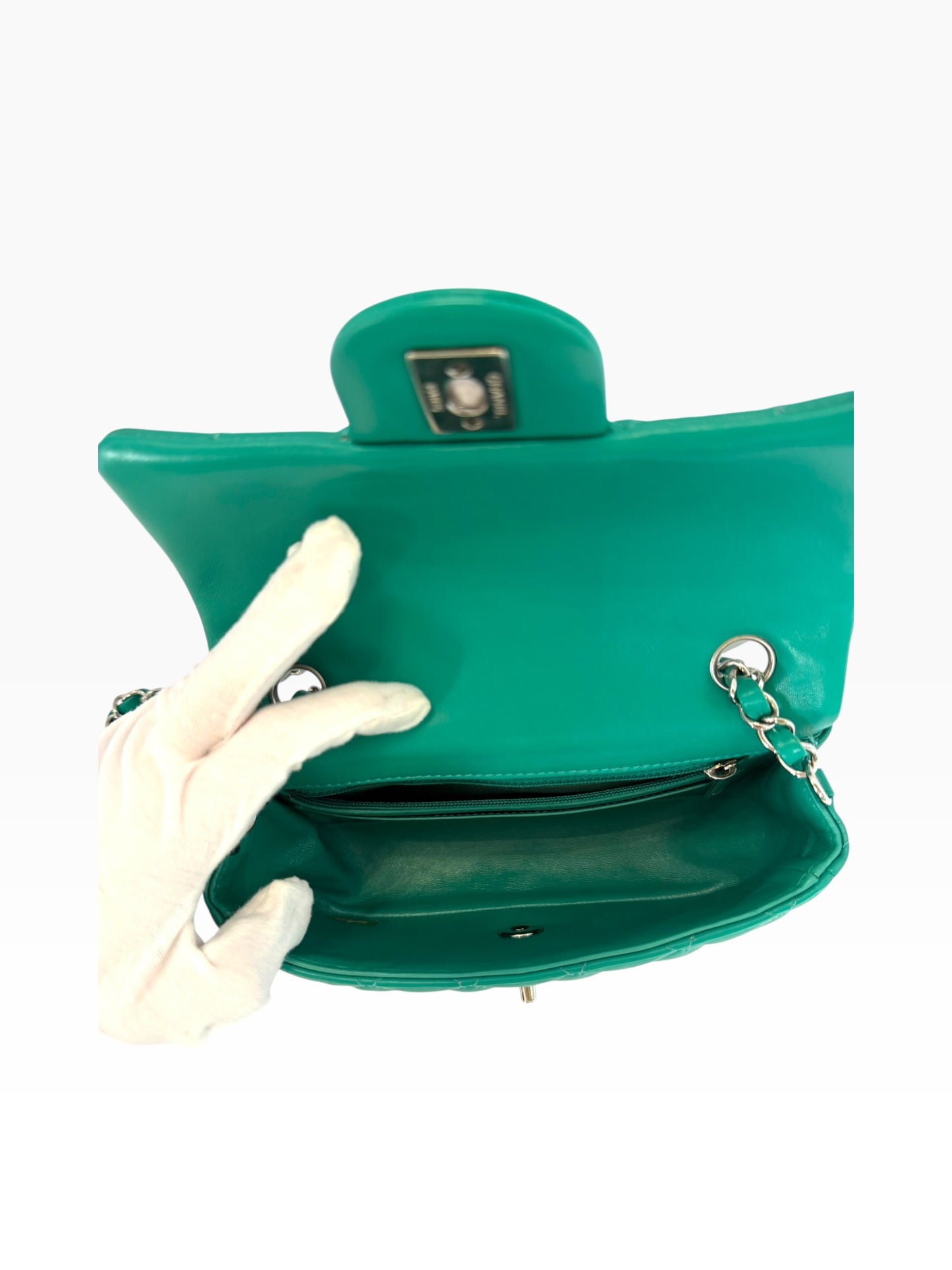 Chanel Green Lambskin Mini Classic Flap SHW