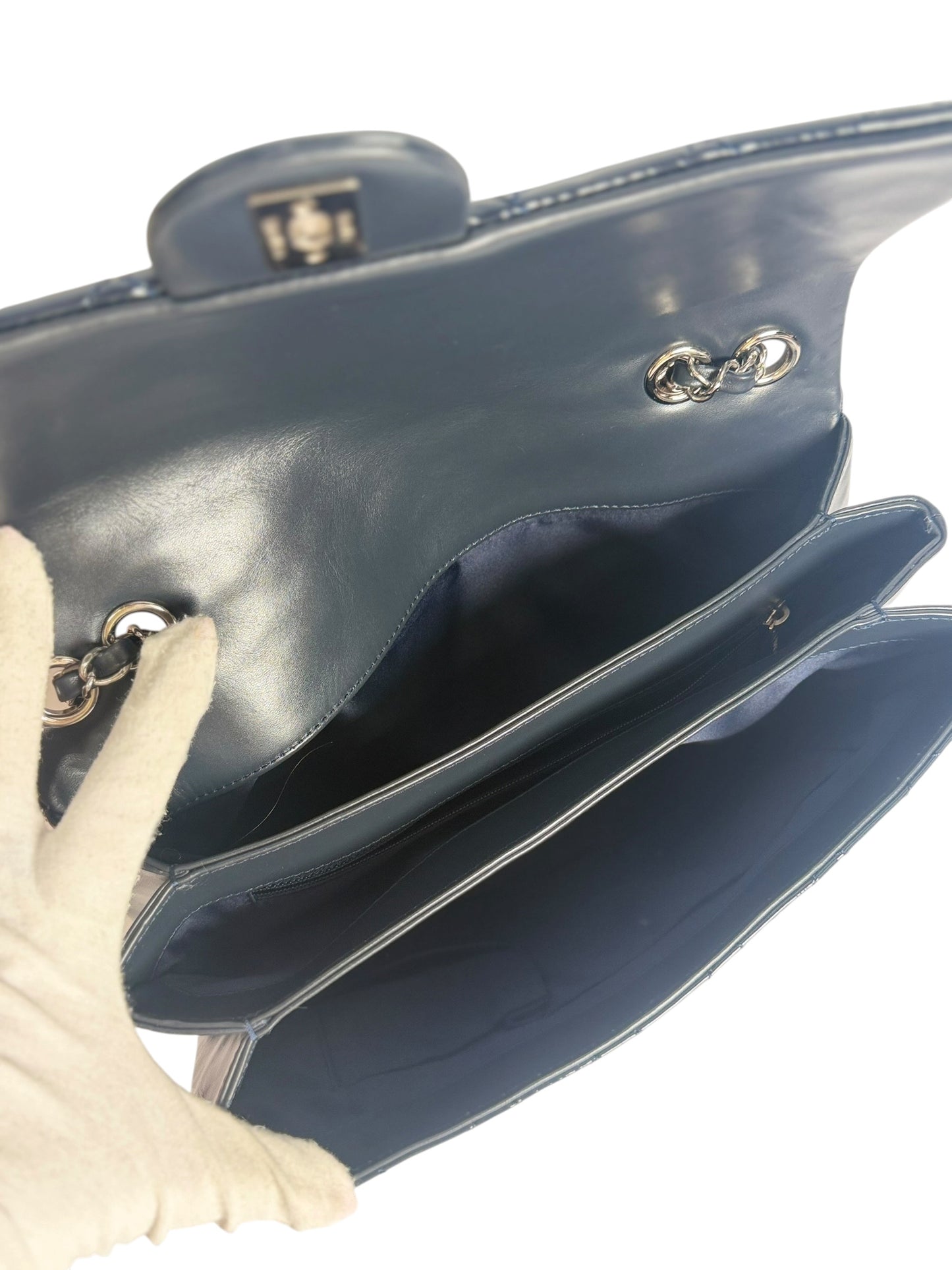Patent Midnight Navy Accordion Flap