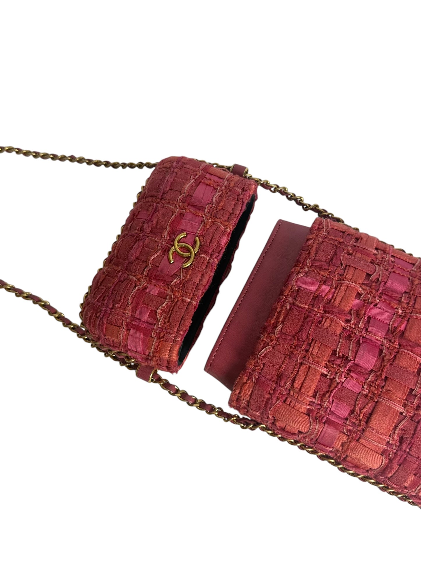 Chanel Pink Tweed Phone Holder GHW