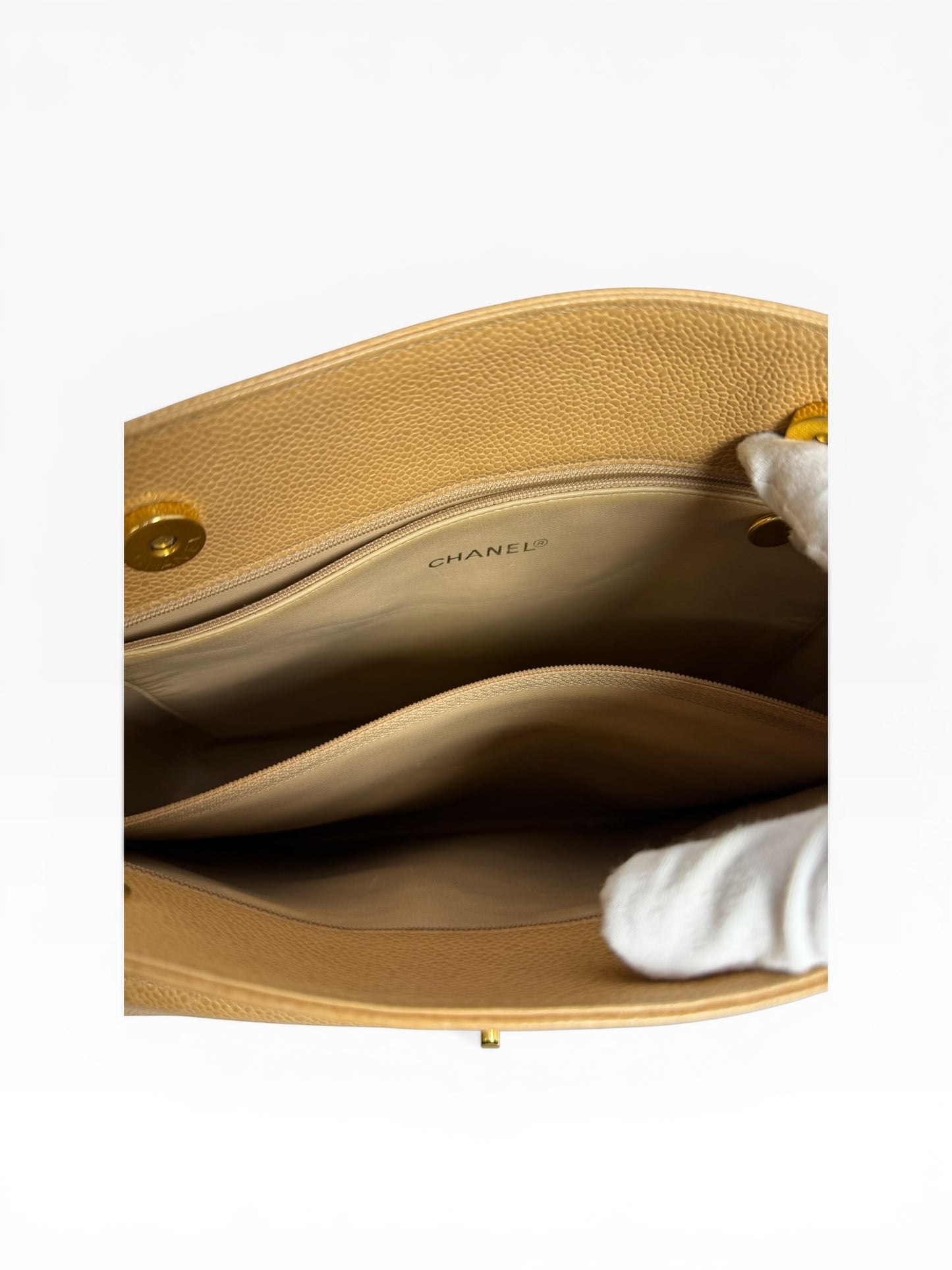Chanel Vintage Tan Caviar Pocket Tote
