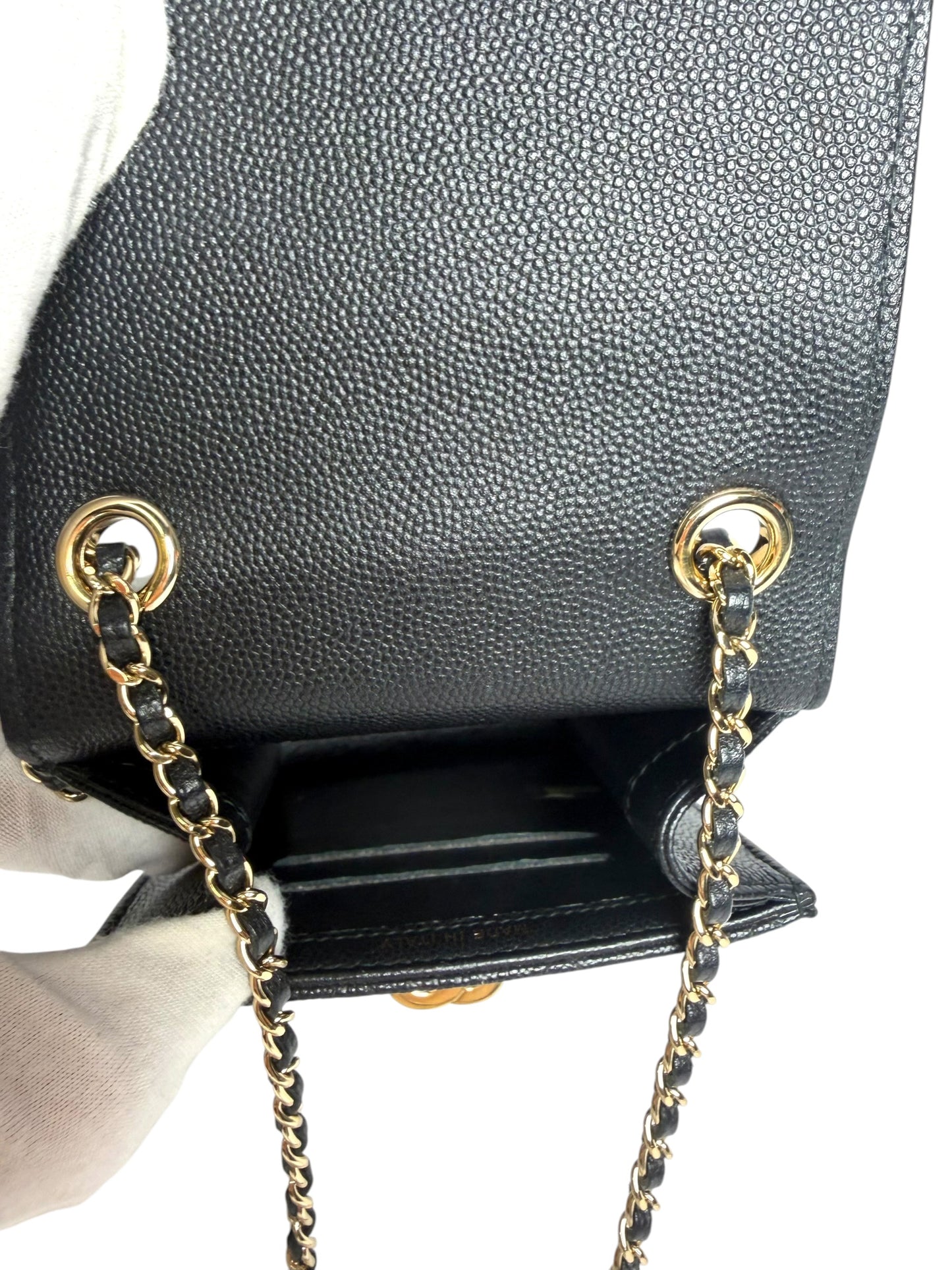 Chanel Black Caviar Phone Holder Crossbody GHW T8141