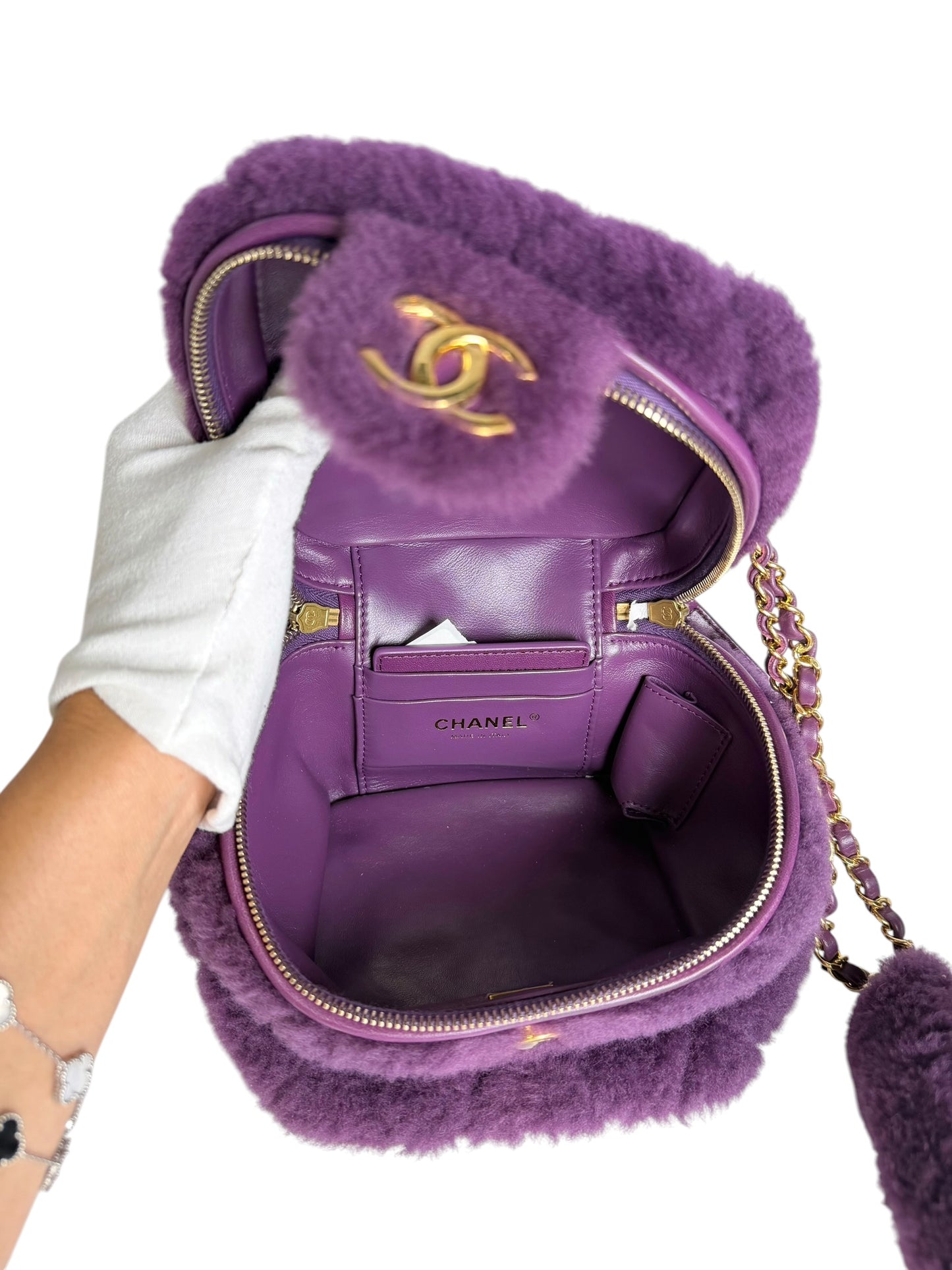 Chanel Shearling Purple Top Handle Vanity T7230