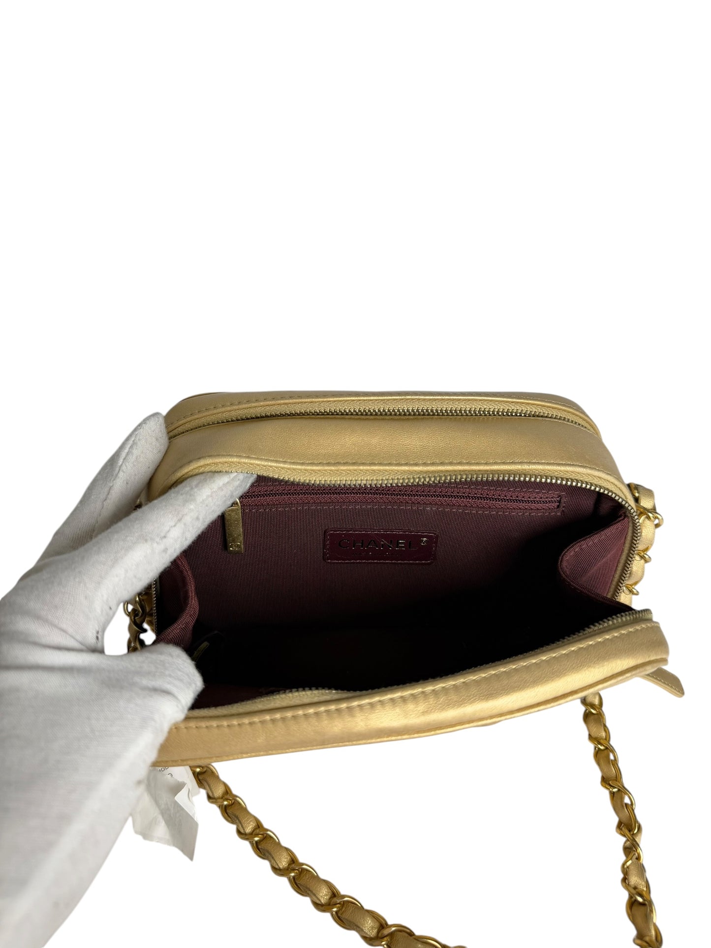 Chanel Gold Chevron Camera Bag T8143