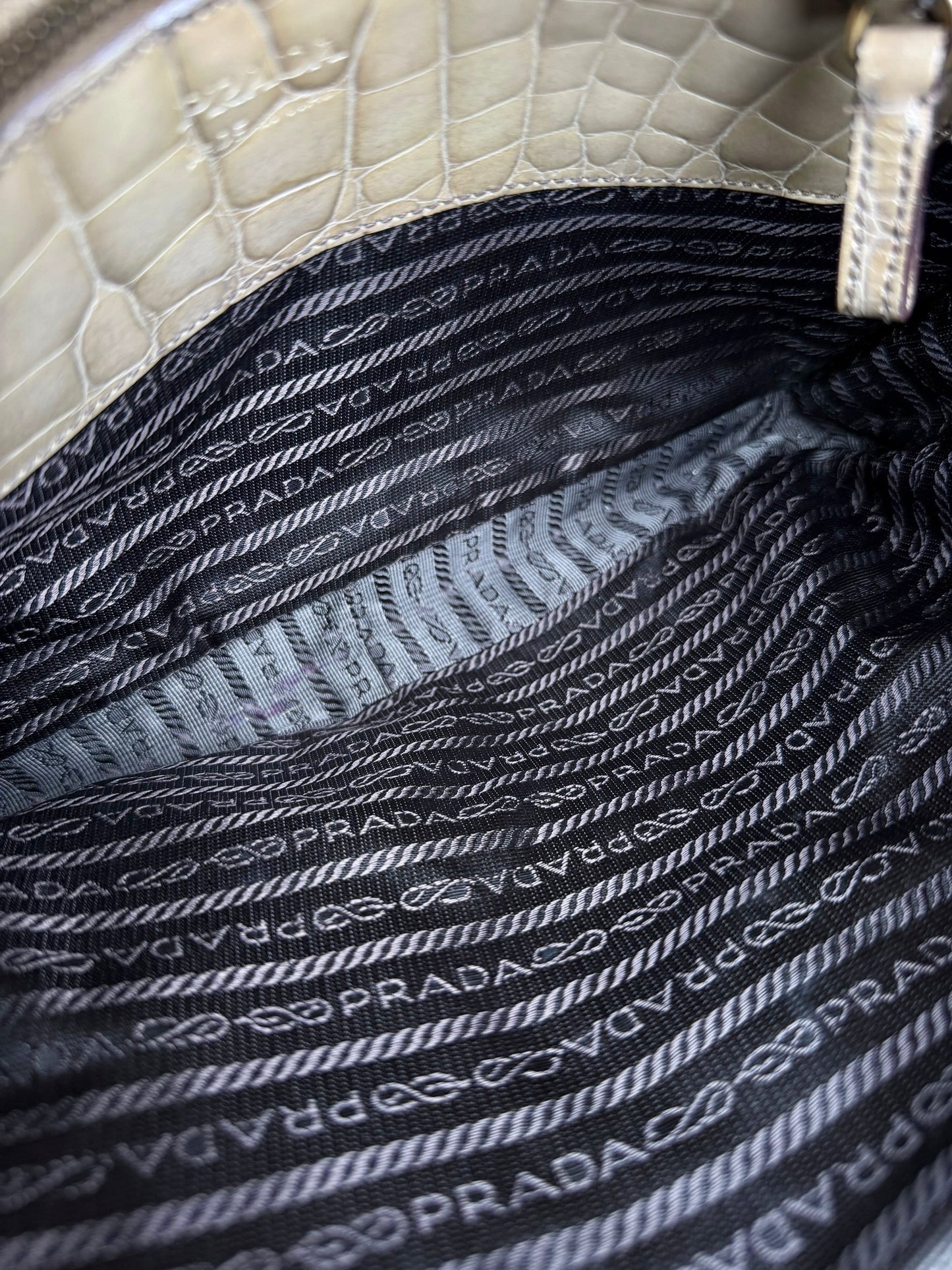 Prada Brown Crocodile Embossed St.Cocco Bauletto Handle Bag T8422
