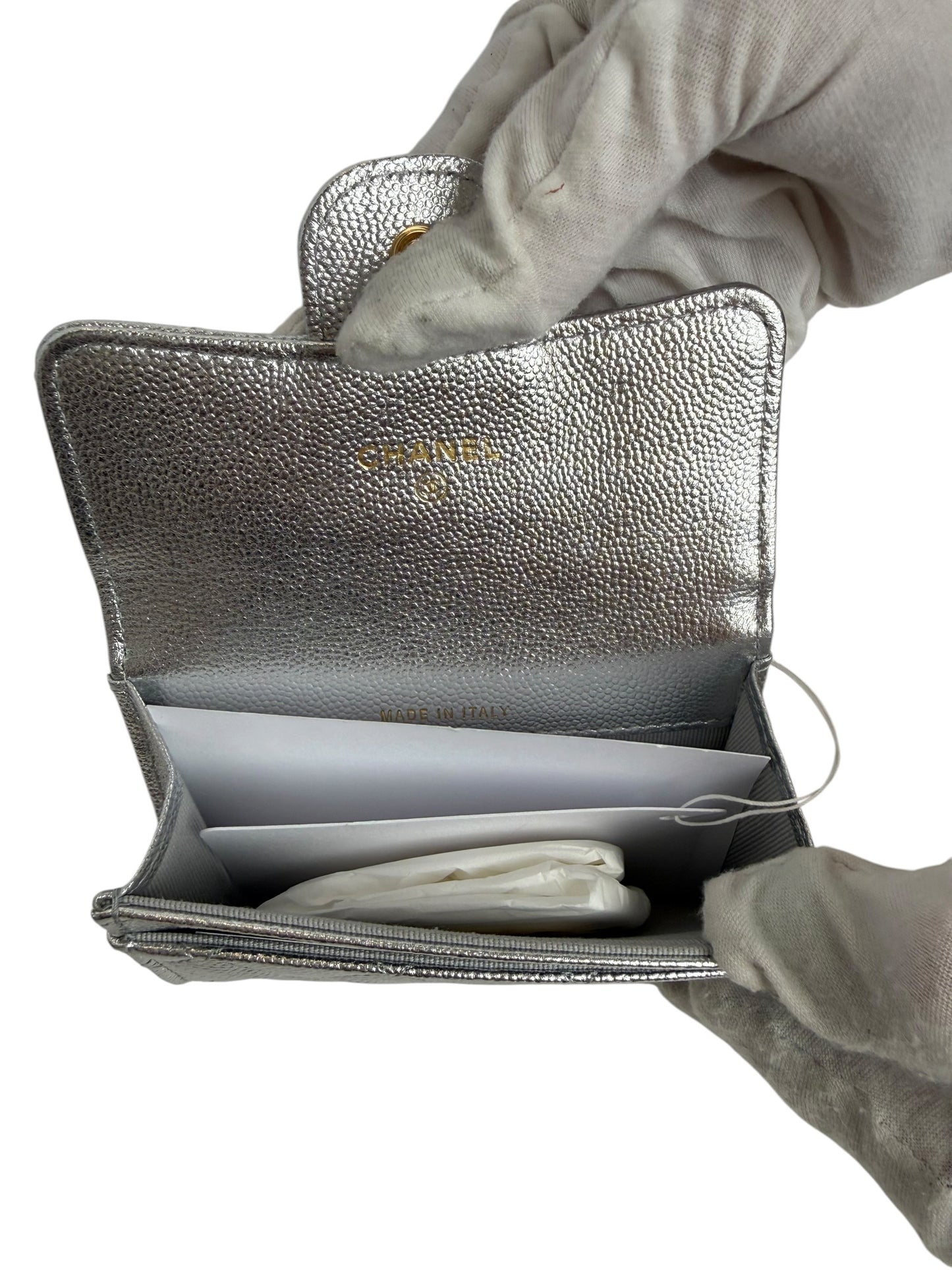 Chanel Silver Caviar Card Case NWT T8079