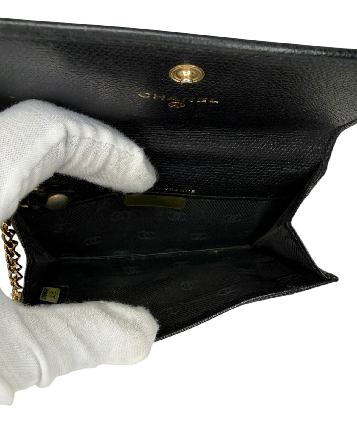 Chanel Black Coco Button Keyring Card Case T8344