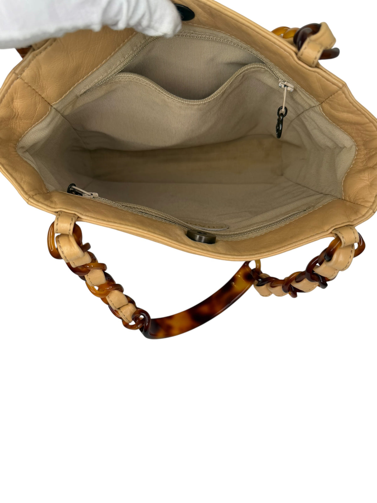Chanel Beige Tortoiseshell Chain Small Tote T8346