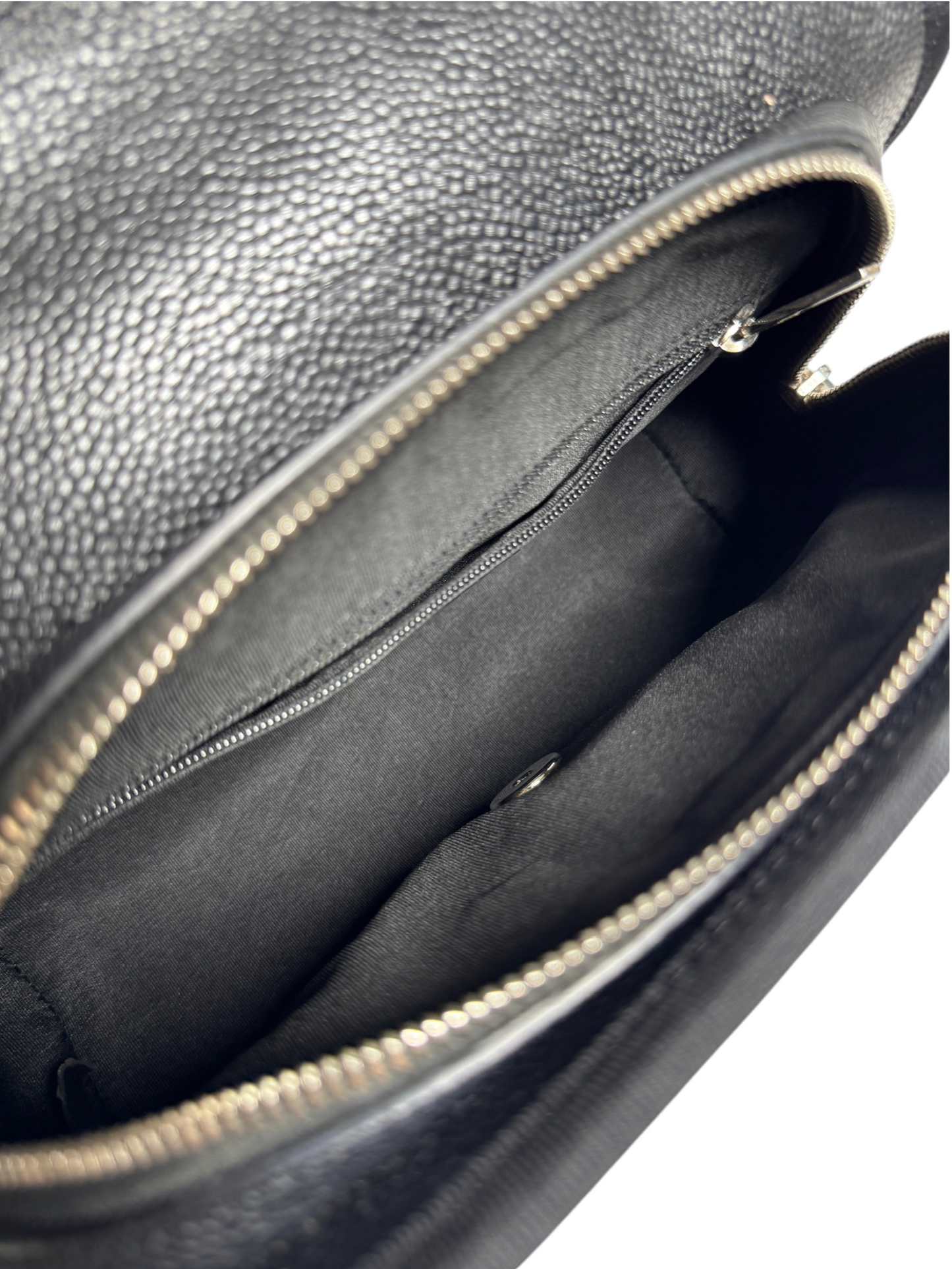 Chanel Black Caviar Top Handle Flap Fabric Trim SHW T8774