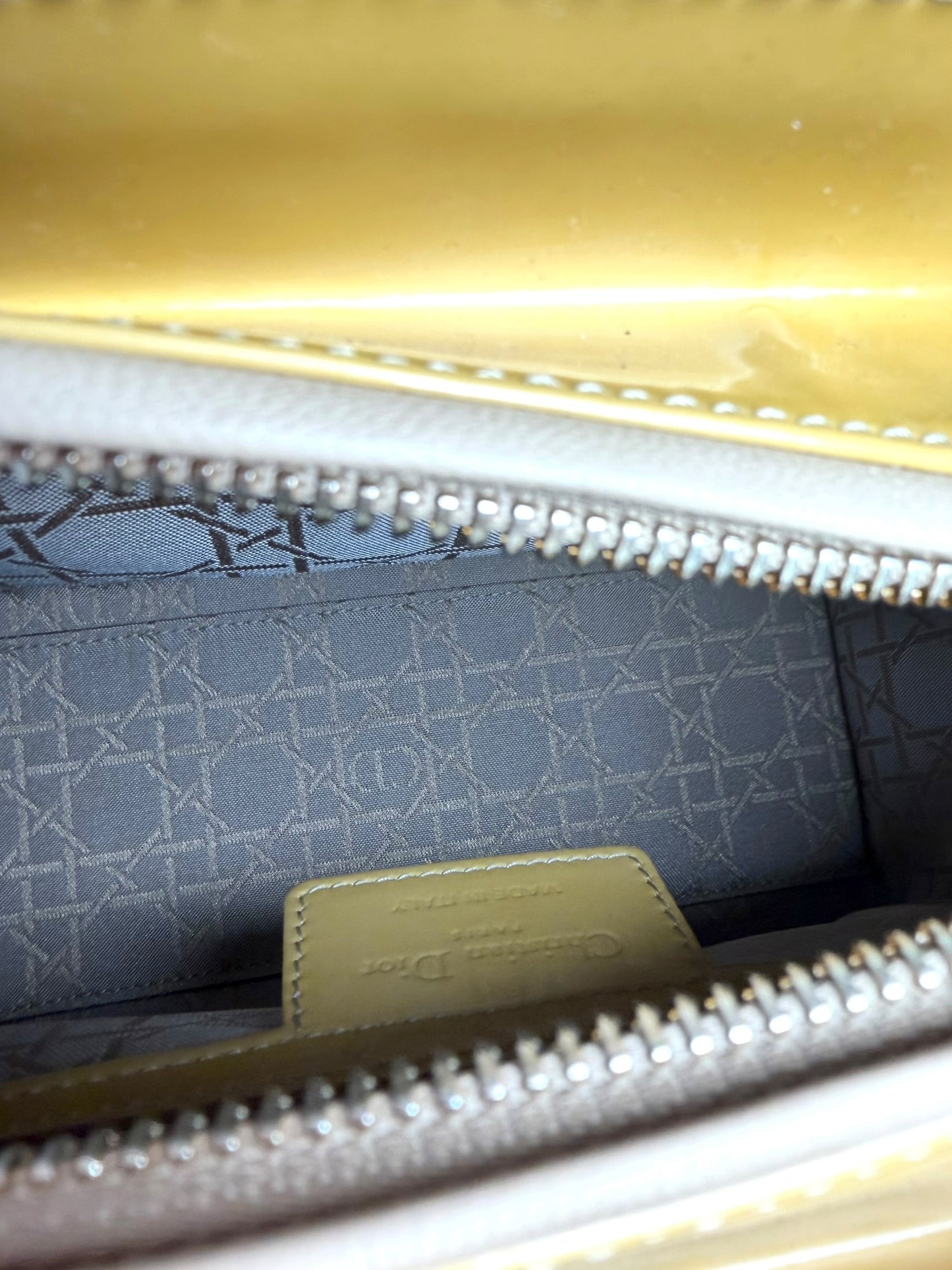 Dior Lady Dior Medium Mustard Yellow Patent Leather
