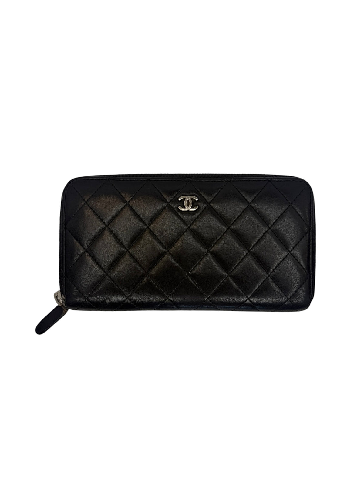 Chanel Quilted Black Lambskin Zip Around Wallet SHW T8521