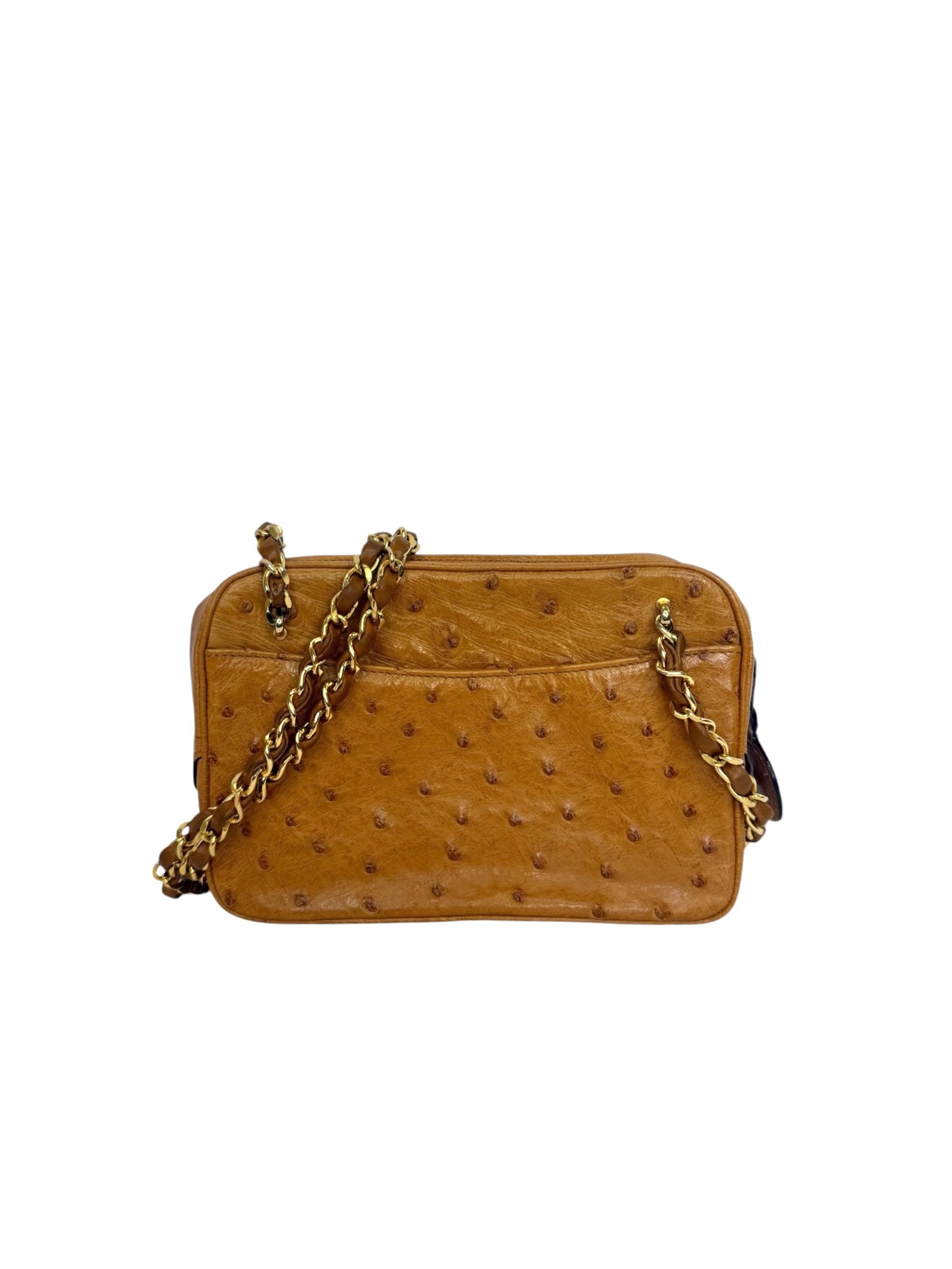 Chanel Vintage Brown Ostrich Camera Bag T6728