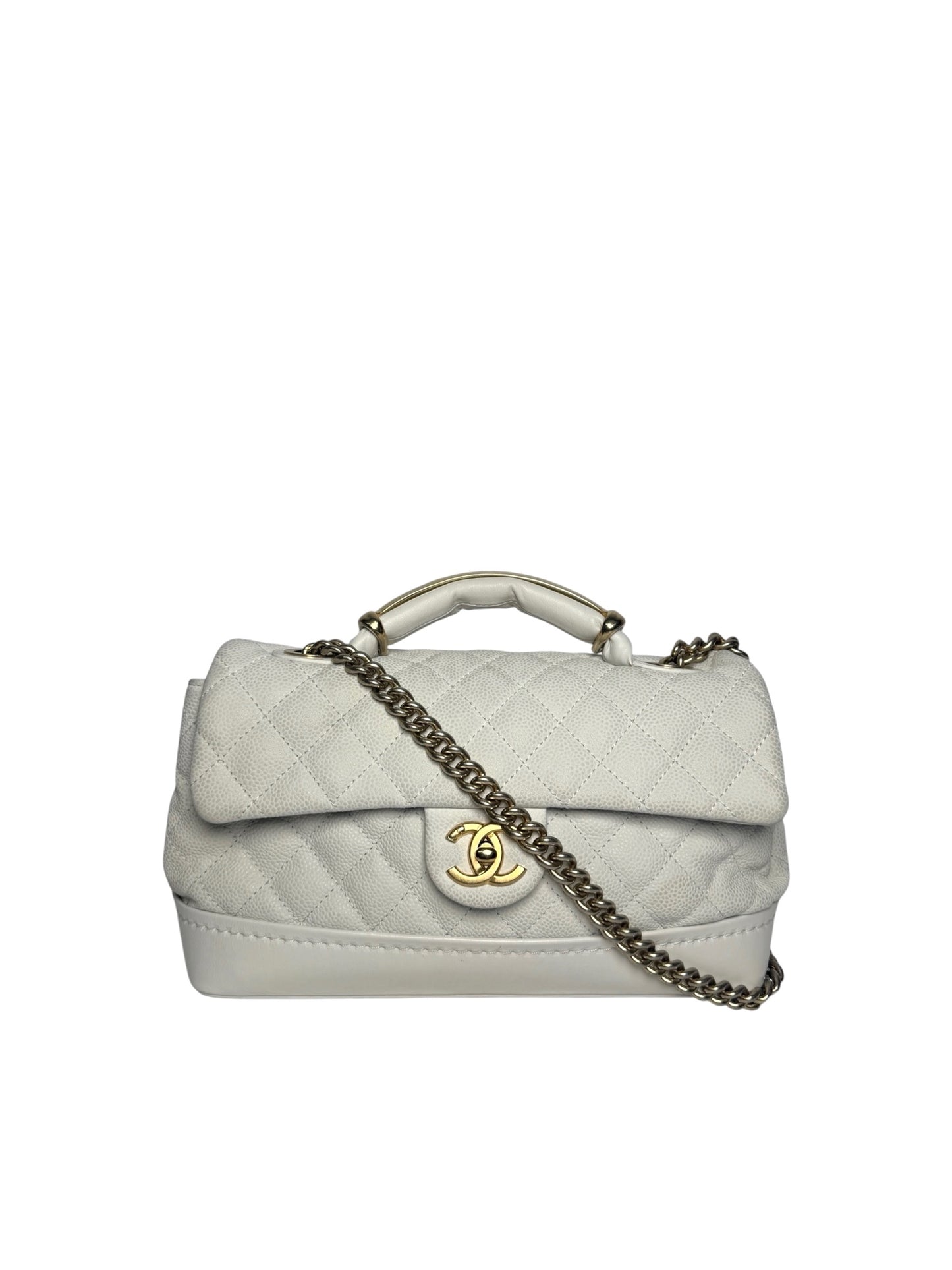 Chanel White Caviar Medium Globe Trotter Flap Bag T1125