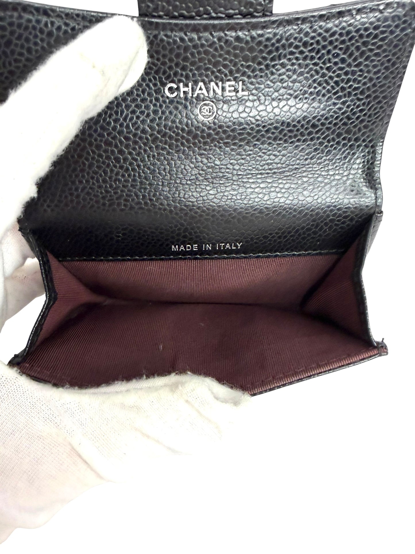 Chanel Caviar Black Flap Card Case T8741