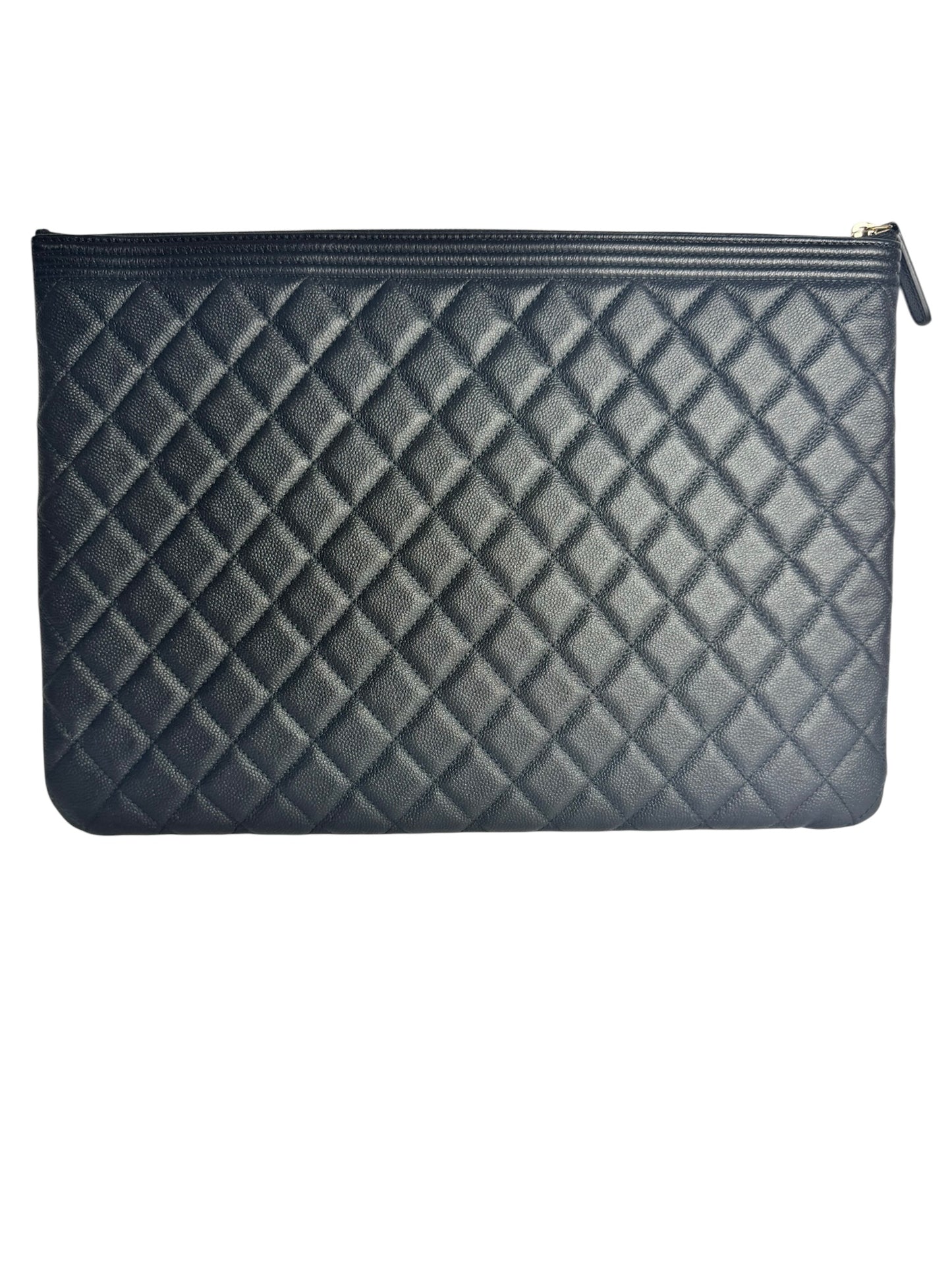 Chanel Black Quilted Caviar Boy O Case Clutch T5637