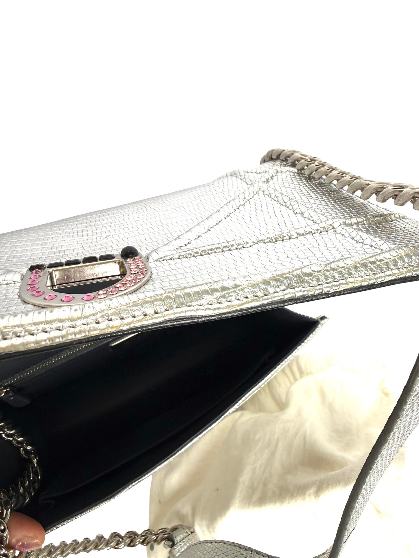Dior Diorama Lizard pink black stone flap medium