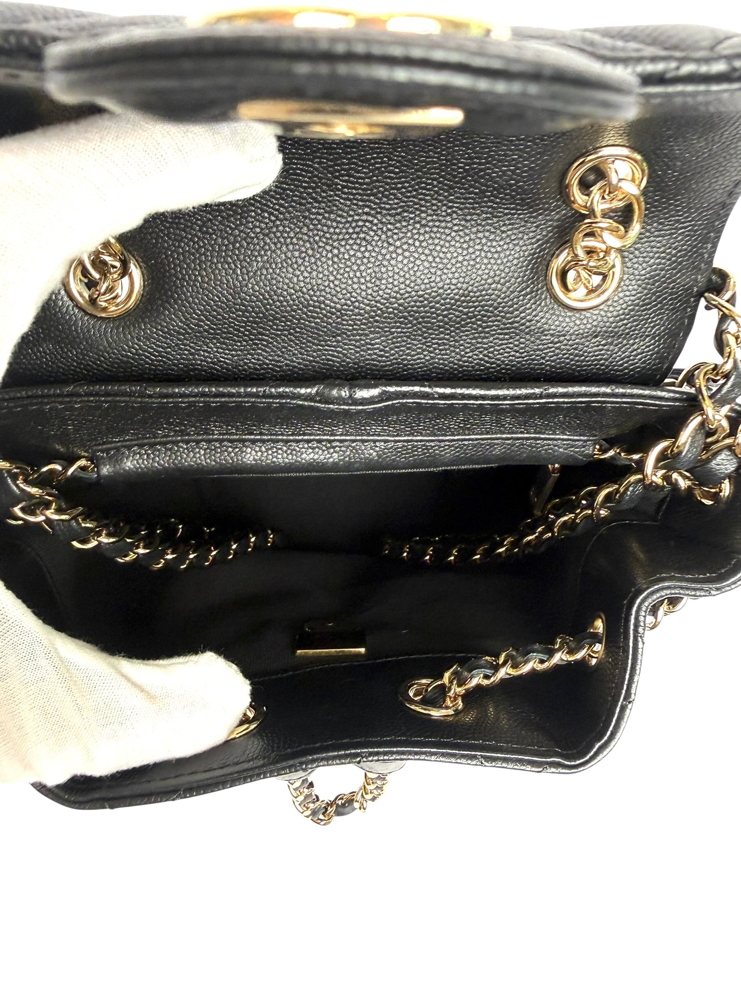 Chanel Black Caviar Gold hardware front double flap pocket backpack