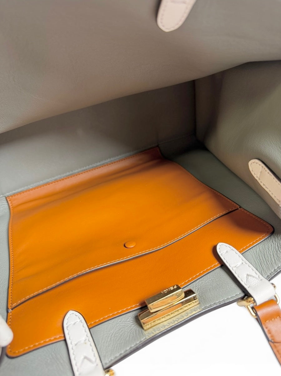 Fendi White Peekaboo Leather Tote